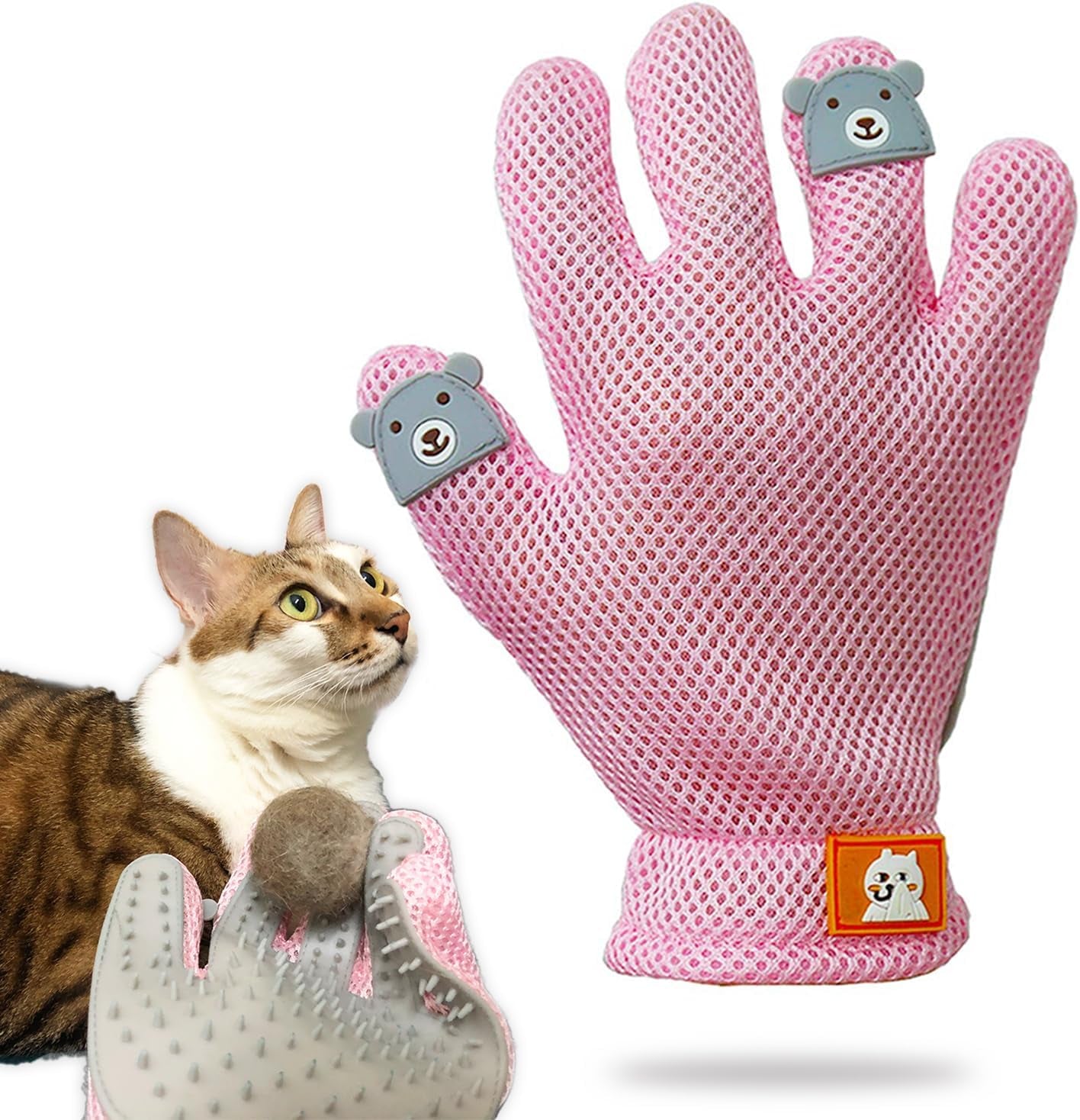 Pet Grooming Glove - Cat Dog Gentle Deshedding Brush Glove - Efficient Pet Hair Remover Massage Mitt - Enhanced Five Finger Design Perfect for Long Short Fur, Right Hand (Pink) Pet Bathing