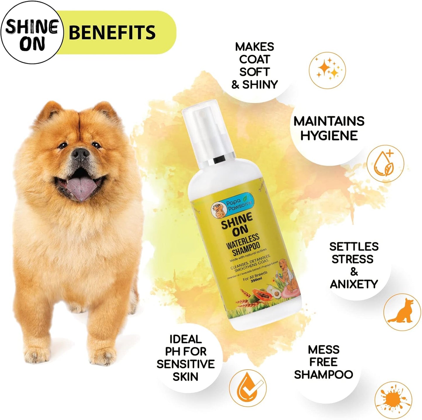 Dry Shampoo for Dog No Rinse Formulation All Natural Waterless Pet Bath Soft Shiny Coat SLS & Paraben Free Odor Eliminating Spray Deodoriser Dog Grooming Supplies, Shine on - 6.76 Fl Oz