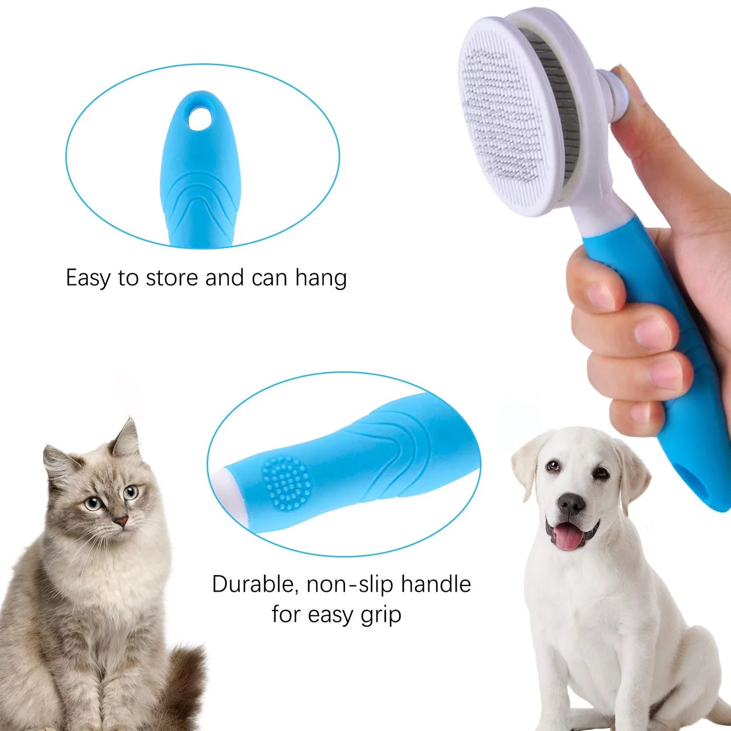 Dog & Cat Grooming Brush, Self Cleaning Slicker Brushes for Dogs Cats Pet Grooming Brush Tool Gently Removes Loose Undercoat, Mats Tangled Hair Slicker Brush for Pet with Flea Comb