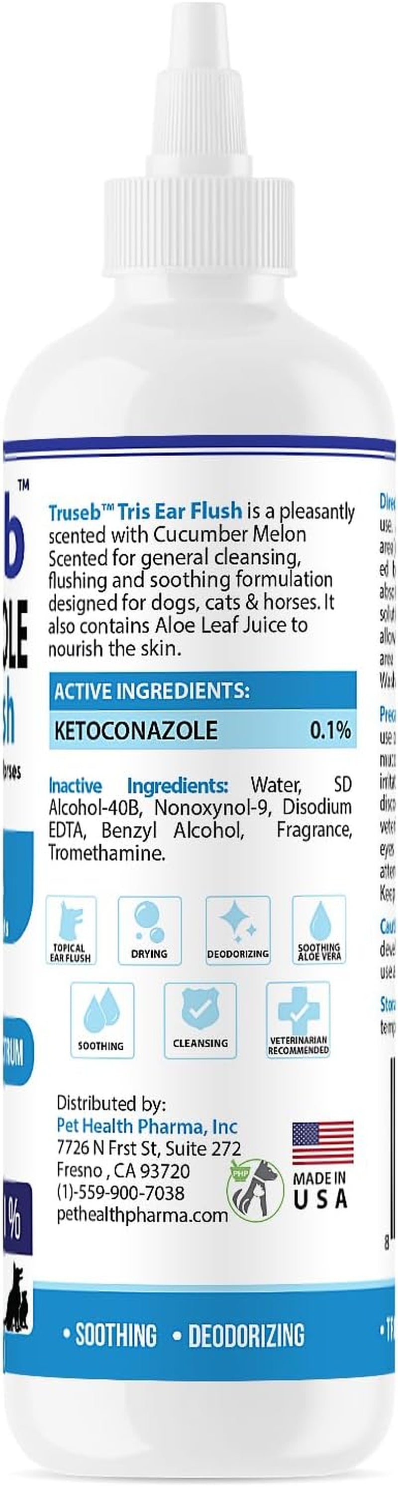 Truseb | Dog Ear Flush Ketoconazole Dog Ear Wash, Cats and Horses, Ketoconazole Tris Ear Flush for Dogs (12 Oz) Made in U.S.A (Ketoconazole Ear Flush, 12 Oz)