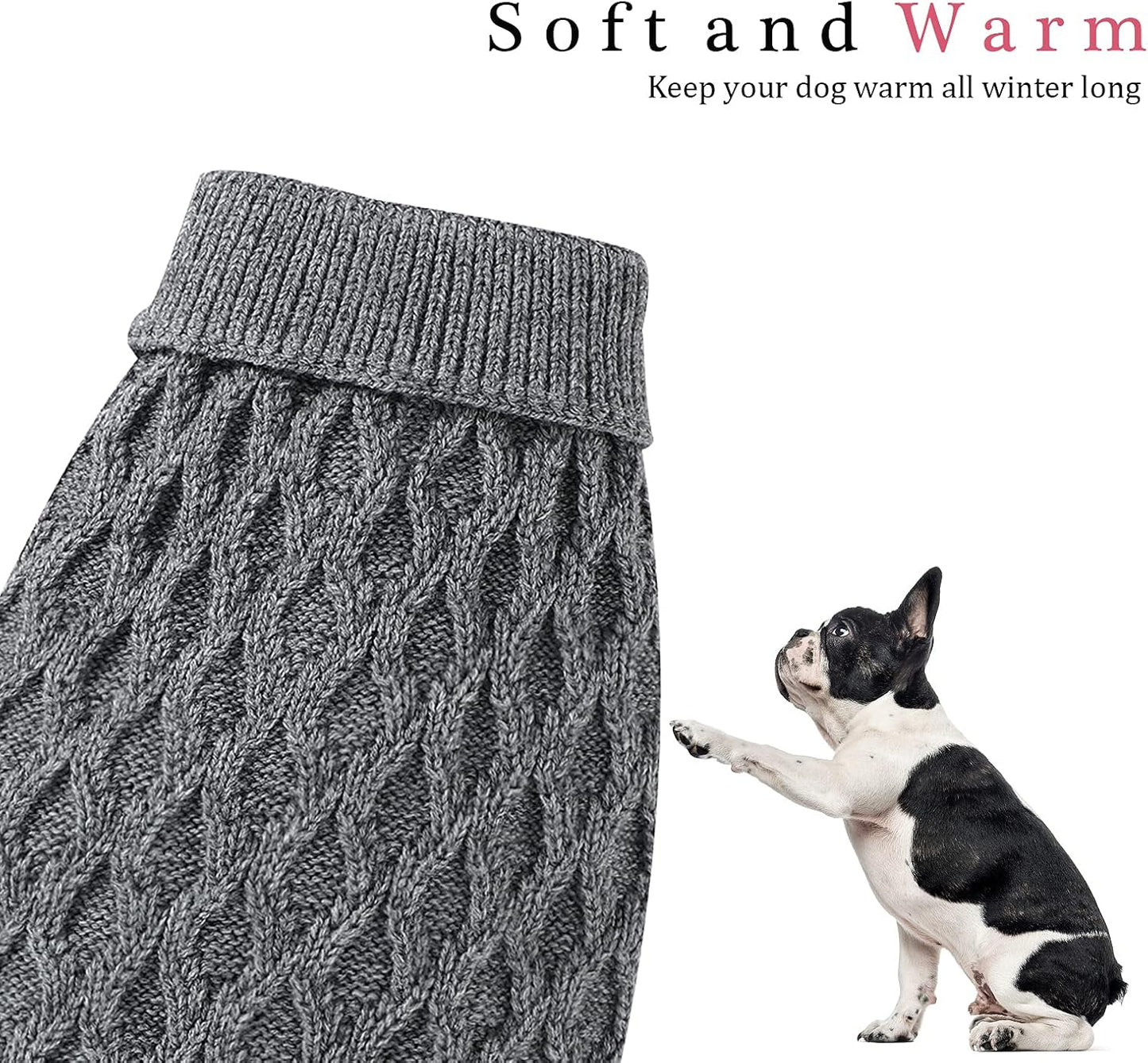 Dog Sweater Turtleneck Classic Pet Knitted Sweaters Warm Cute Puppy Sweatshirt Pullover Winter Dog Clothes Sweater Apparel for Indoor and Outdoor Use（Grey,M）