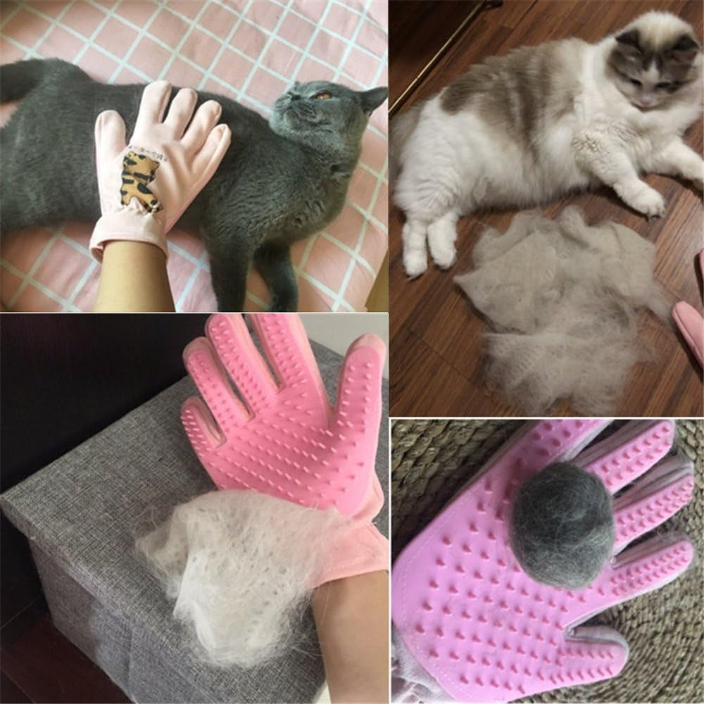 Pet Grooming Gloves- Left & Right - for Cats, Dogs & Horses - Hair Remover Glove - Massage Tool with Enhanced Five Finger Design - Cat Hair Remover- Ninja Glove (Pink)