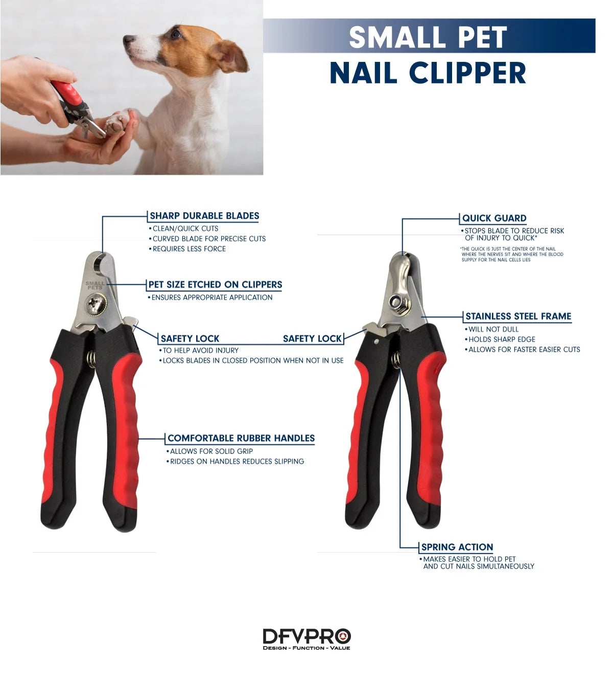 New-  Heavy Duty, High Quality Pro Dog Nail Clippers with Safety Guard, Ergonomic Handle and Sharp Stainless Steel Blades (Small)