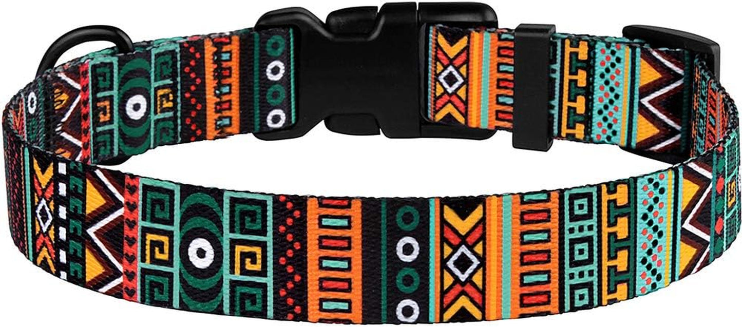 Tribal Dog Collar Aztec Pattern Adjustable Nylon Pet Collars for Small Medium Large Dogs Puppy (Pattern 1, Neck Fit 10"-13")