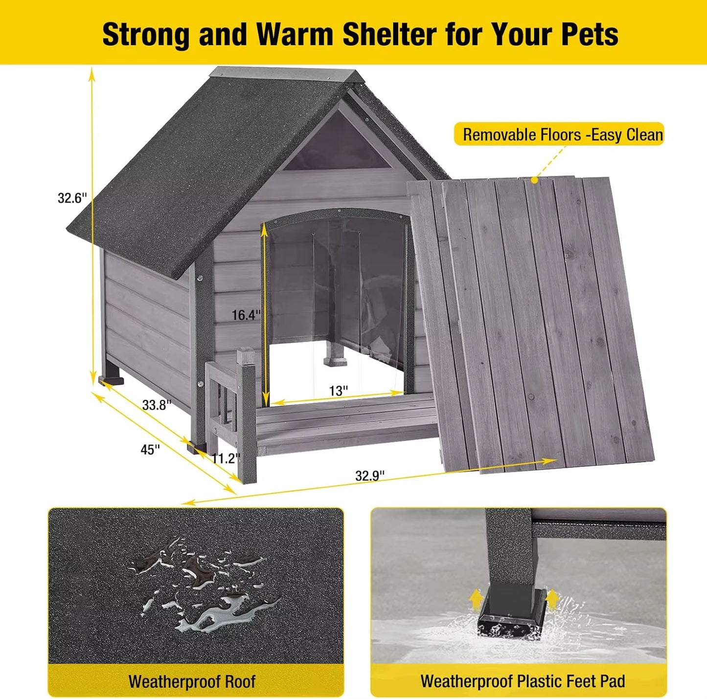 Waterproof Insulated Dog House Outdoor Kennel Small to Large Dogs Warm Pet Shelter with Efficient Insulation Liner Off-Ground