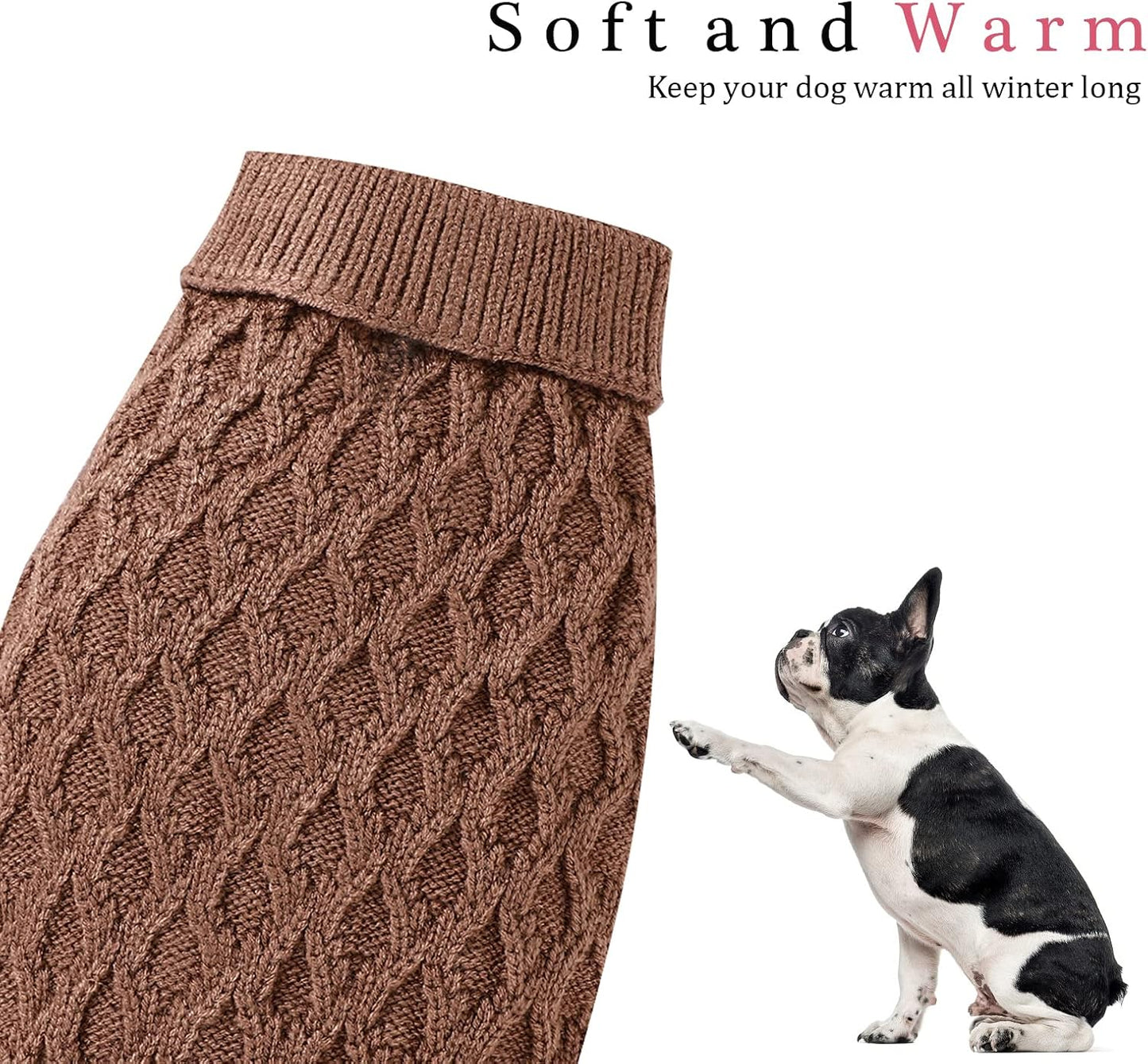 Dog Sweater Turtleneck Classic Pet Knitted Sweaters Warm Cute Puppy Sweatshirt Pullover Winter Dog Clothes Sweater Apparel for Indoor and Outdoor Use（Brown,Xl）