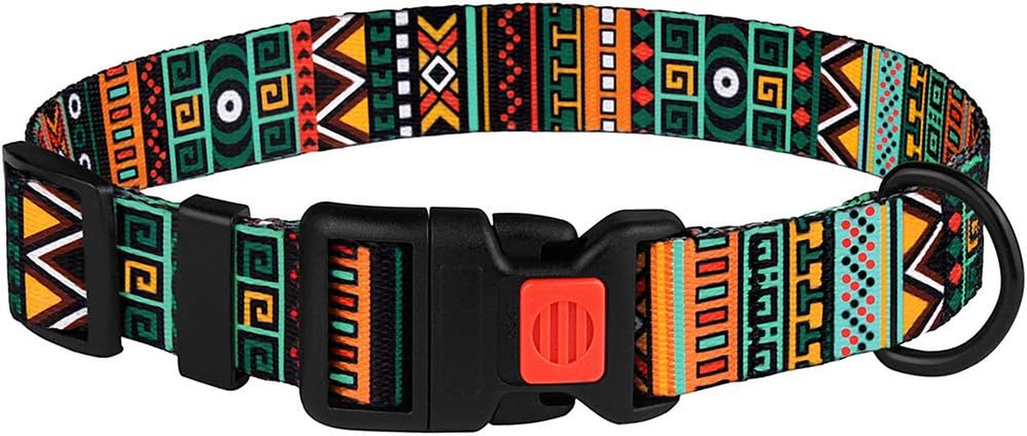 Tribal Dog Collar Aztec Pattern Adjustable Nylon Pet Collars for Small Medium Large Dogs Puppy (Pattern 1, Neck Fit 10"-13")