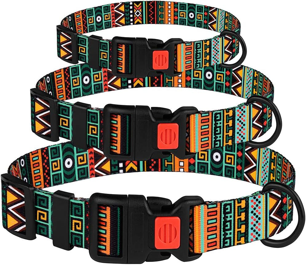 Tribal Dog Collar Aztec Pattern Adjustable Nylon Pet Collars for Small Medium Large Dogs Puppy (Pattern 1, Neck Fit 10"-13")