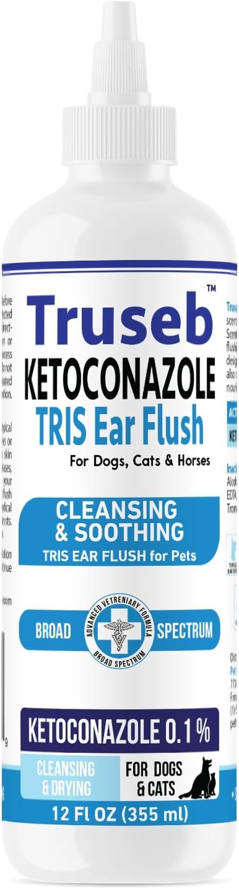 Truseb | Dog Ear Flush Ketoconazole Dog Ear Wash, Cats and Horses, Ketoconazole Tris Ear Flush for Dogs (12 Oz) Made in U.S.A (Ketoconazole Ear Flush, 12 Oz)