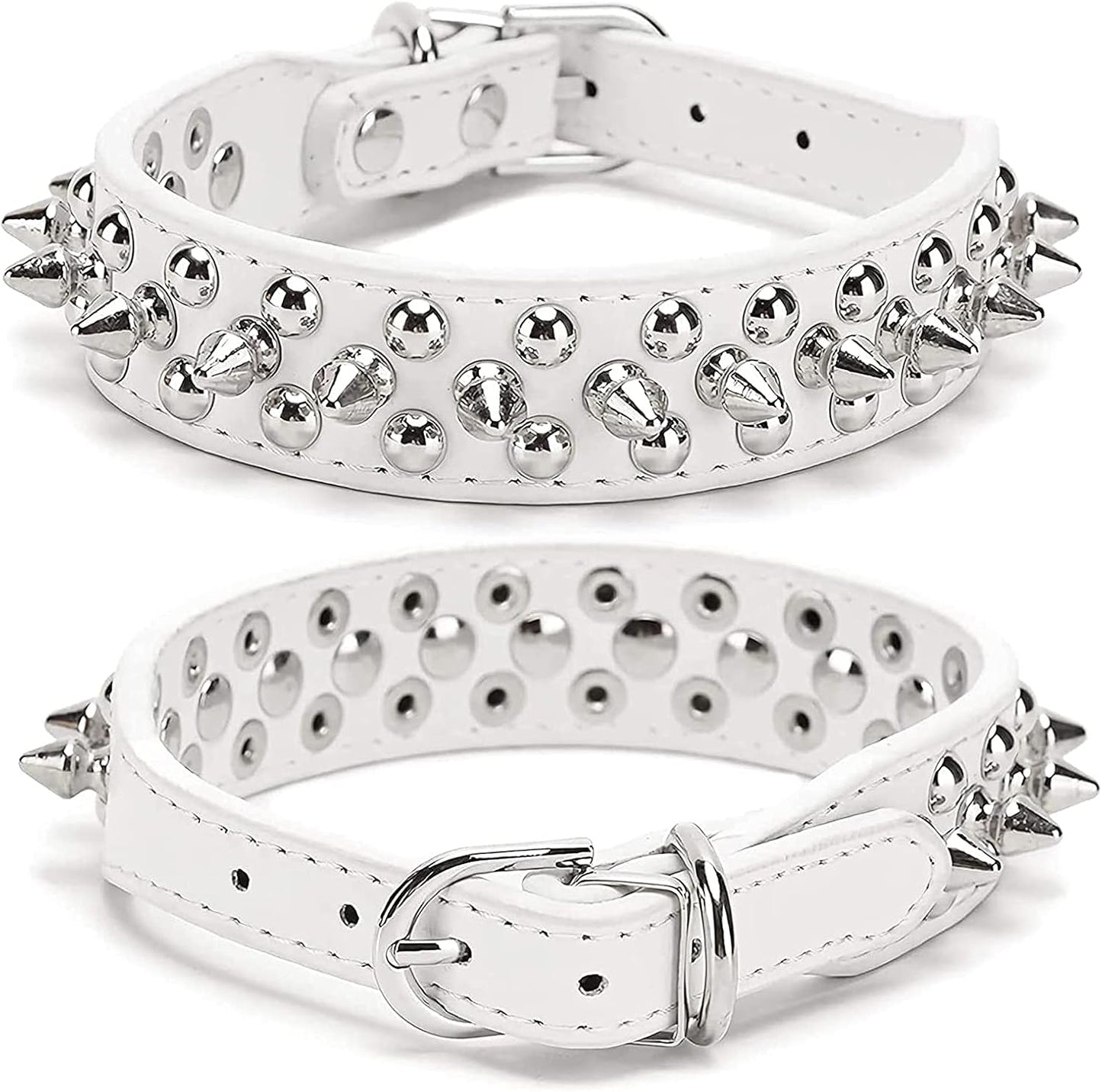 Spiked Dog Cat Collar Female Male White Soft Leather Spike Puppy Collars Adjustable Mushroom anti Bite Studded Small Dog Collars for Chihuahua Yorkshire Shihztu Poodle Pit Bull (White,Xs)