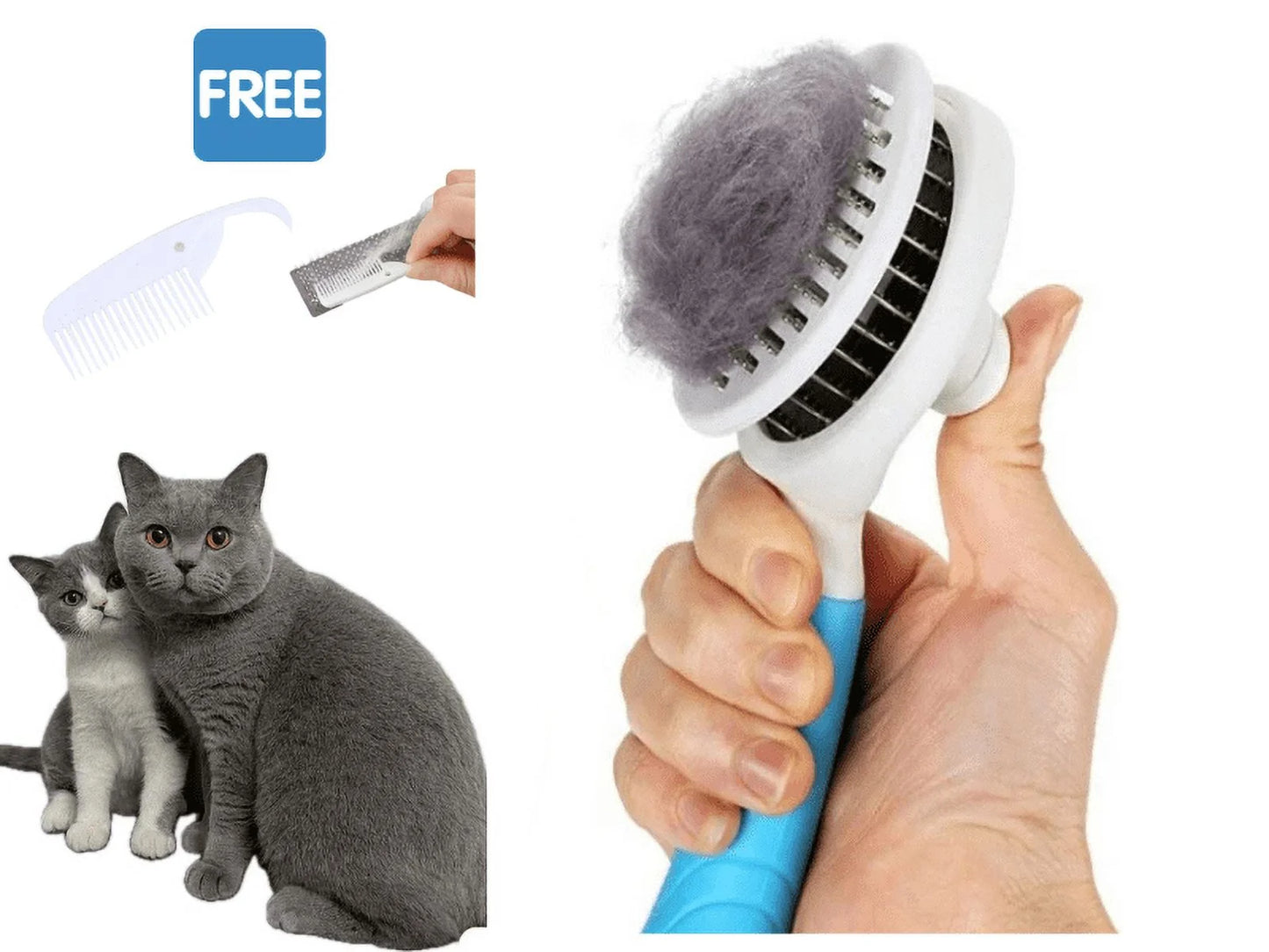 Dog & Cat Grooming Brush, Self Cleaning Slicker Brushes for Dogs Cats Pet Grooming Brush Tool Gently Removes Loose Undercoat, Mats Tangled Hair Slicker Brush for Pet with Flea Comb