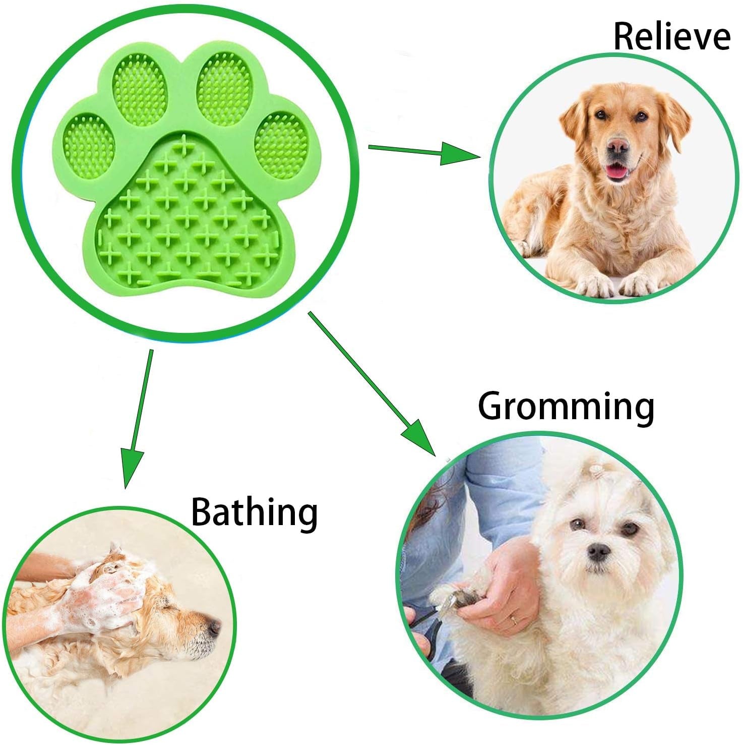 Dog Licking Mat for Anxiety Peanut Butter Slow Feeder Dog Bowls Dog Licking Pad with Strong Suction to Wall for Pet Bathing,Grooming,And Dog Training B08GPRF8SH (Green-Mat)