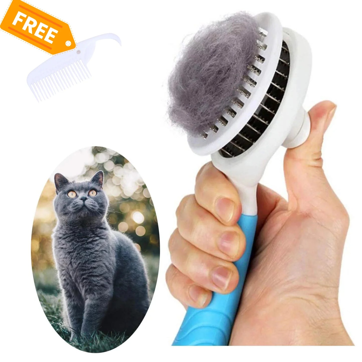 Dog & Cat Grooming Brush, Self Cleaning Slicker Brushes for Dogs Cats Pet Grooming Brush Tool Gently Removes Loose Undercoat, Mats Tangled Hair Slicker Brush for Pet with Flea Comb