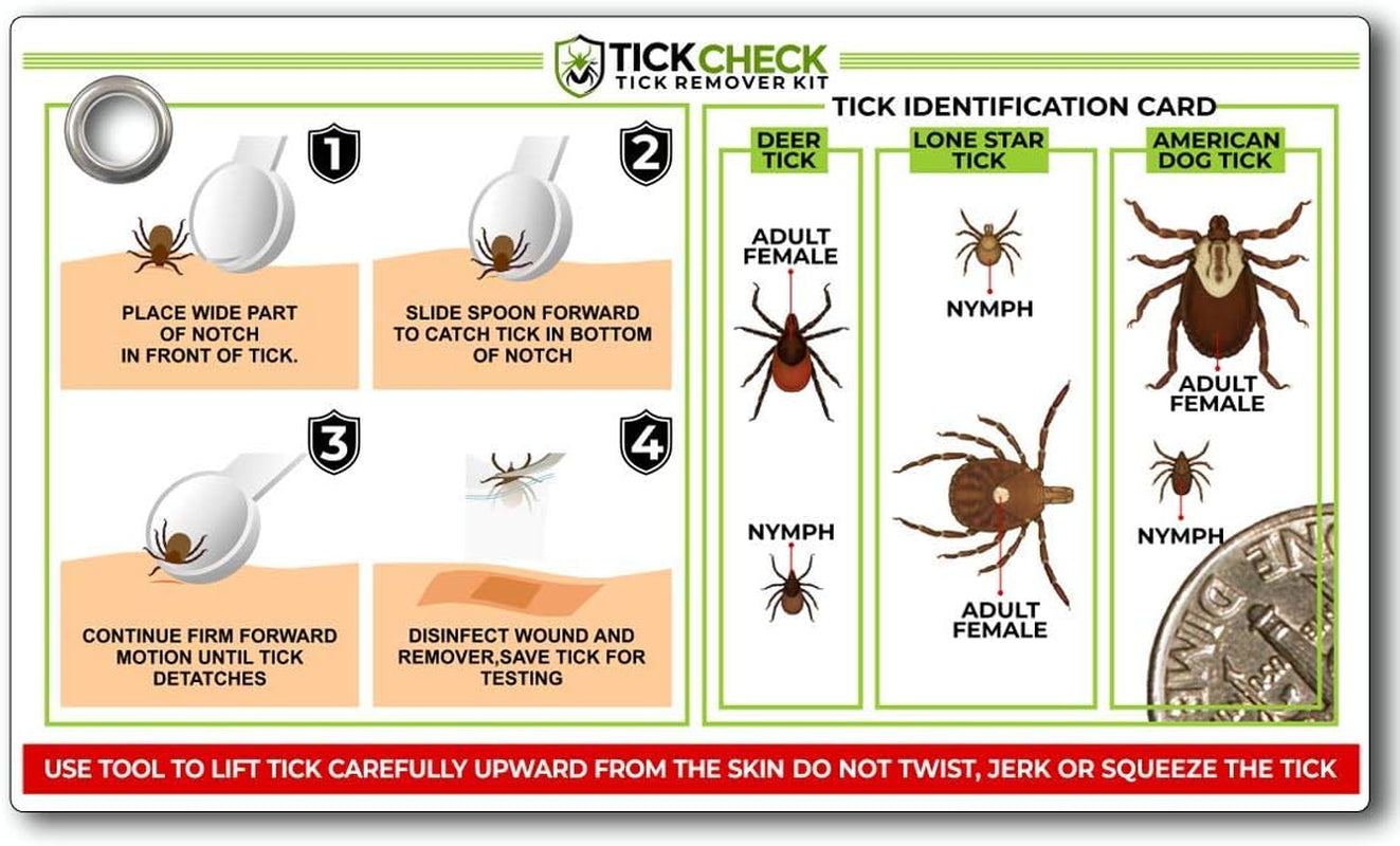 Tick Remover Spoon - 3 Pack of Lightweight Tick Remover Tools with Free Tick ID Card & Carabiner (1 Set, 3 Spoons)