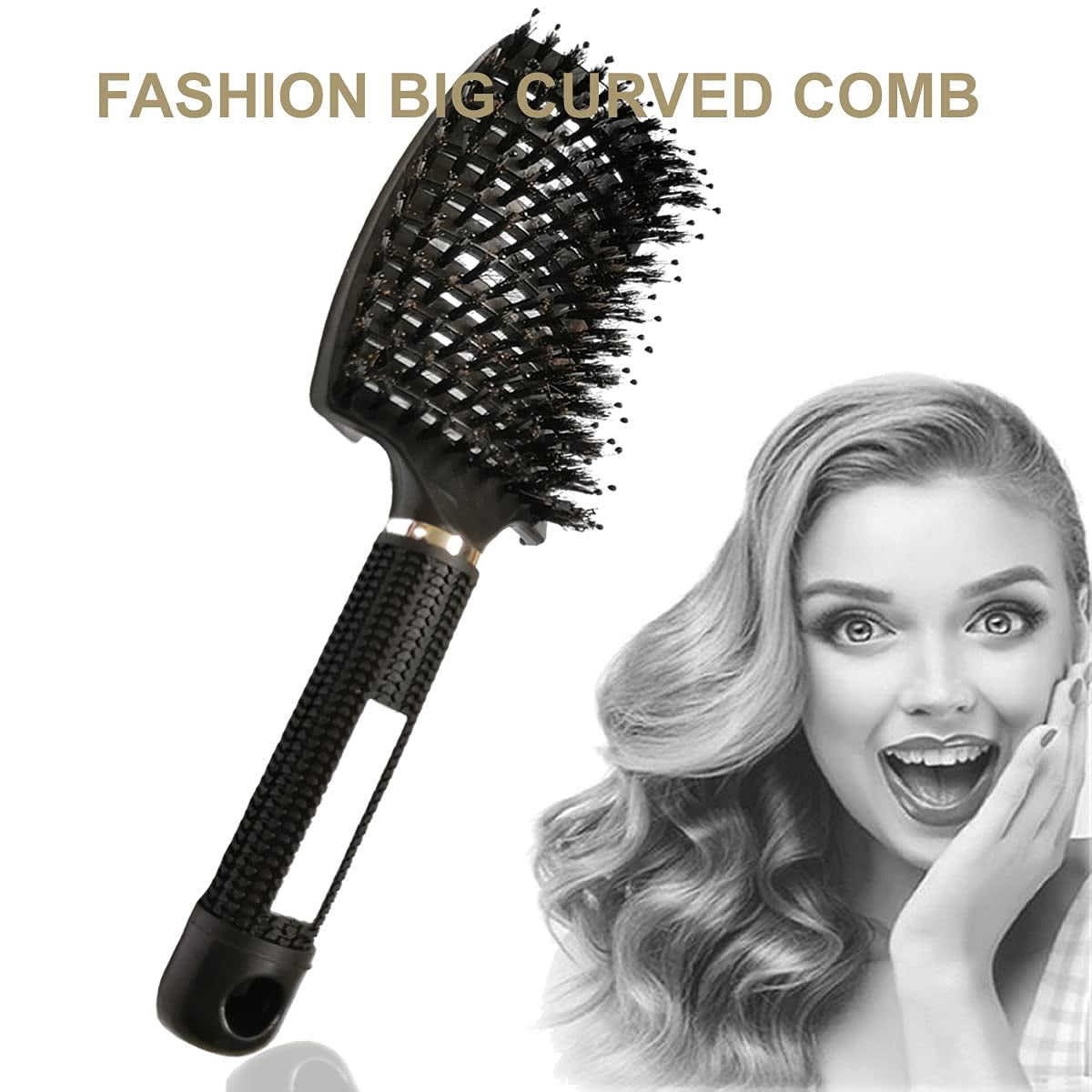 Boar Bristle Hair Brush 2 Pack, Detangling Brush, Vented Curved Hair Brush for Thick Curly Fine Wet Dry Long Hair,  Fast Dry No Tangle Hair Brush, Boar Bristle Brush for Women Men Kids (Gold)