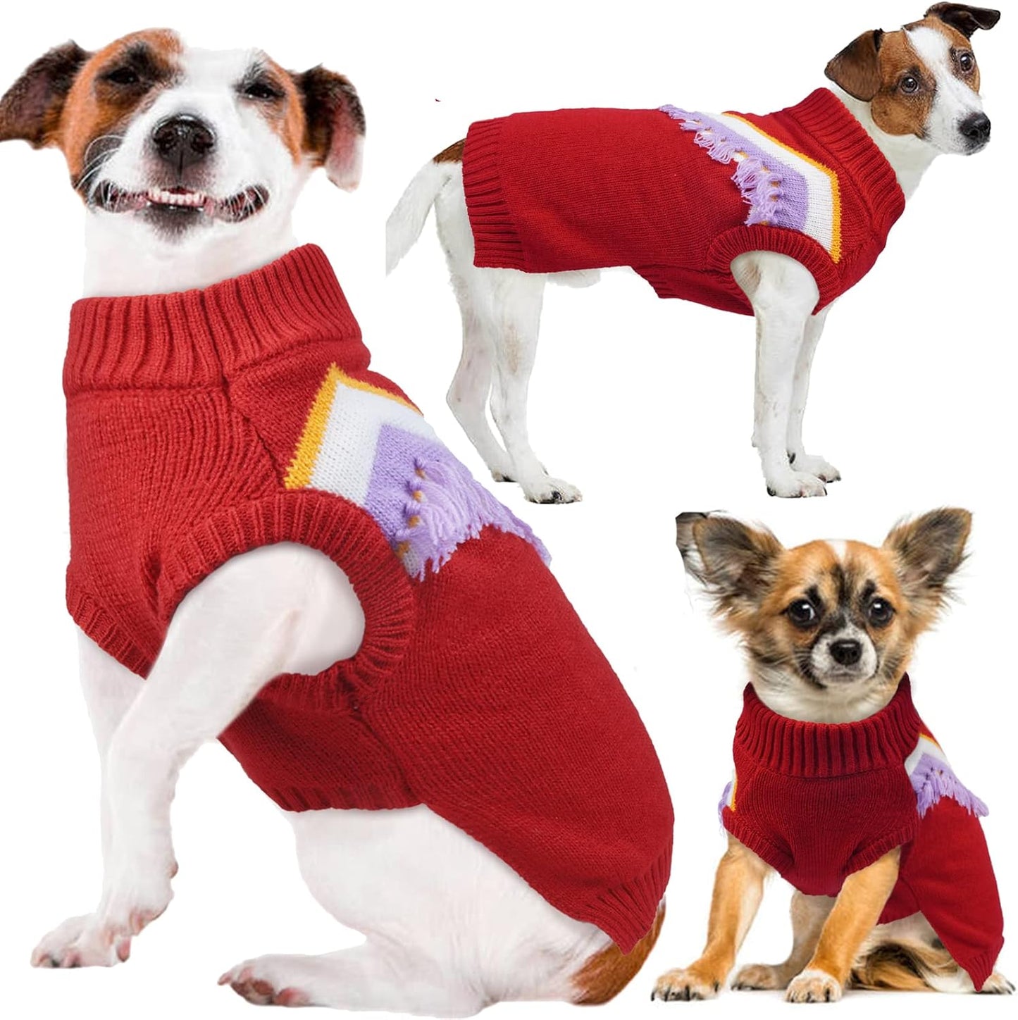 Pet Dog Sweater Knitwear, Winter Warm Dog Sweaters Turtleneck Puppy Clothes for Christmas, Classic Small Dog Apparel Accessories with Leash Hole for Male/Female Small Medium Large Size Dogs