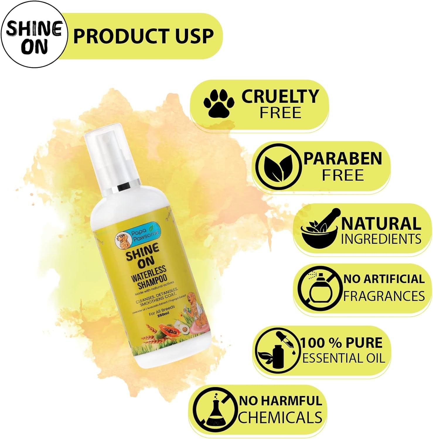 Dry Shampoo for Dog No Rinse Formulation All Natural Waterless Pet Bath Soft Shiny Coat SLS & Paraben Free Odor Eliminating Spray Deodoriser Dog Grooming Supplies, Shine on - 6.76 Fl Oz