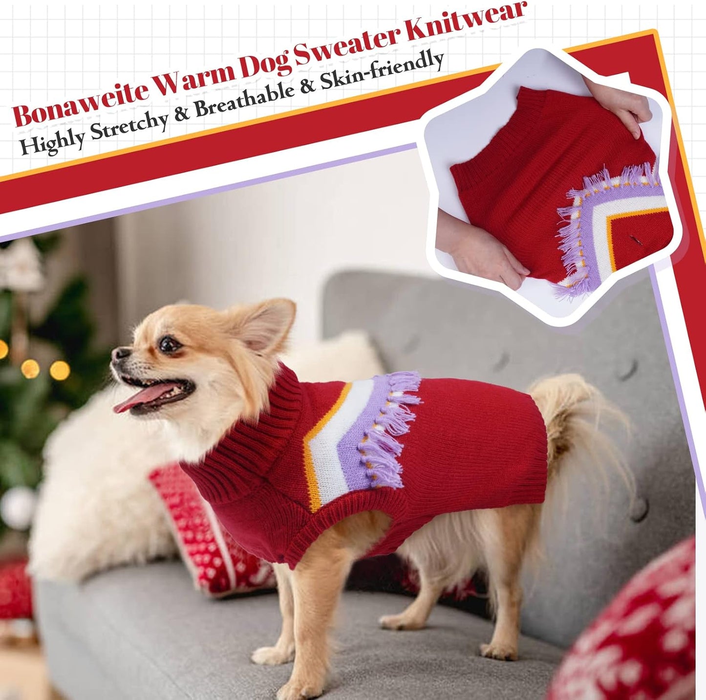 Pet Dog Sweater Knitwear, Winter Warm Dog Sweaters Turtleneck Puppy Clothes for Christmas, Classic Small Dog Apparel Accessories with Leash Hole for Male/Female Small Medium Large Size Dogs