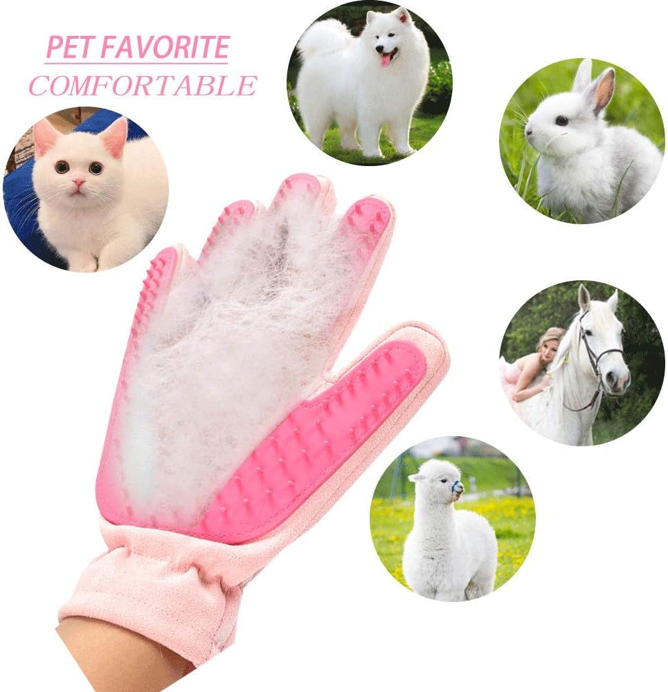 Pet Grooming Gloves- Left & Right - for Cats, Dogs & Horses - Hair Remover Glove - Massage Tool with Enhanced Five Finger Design - Cat Hair Remover- Ninja Glove (Pink)