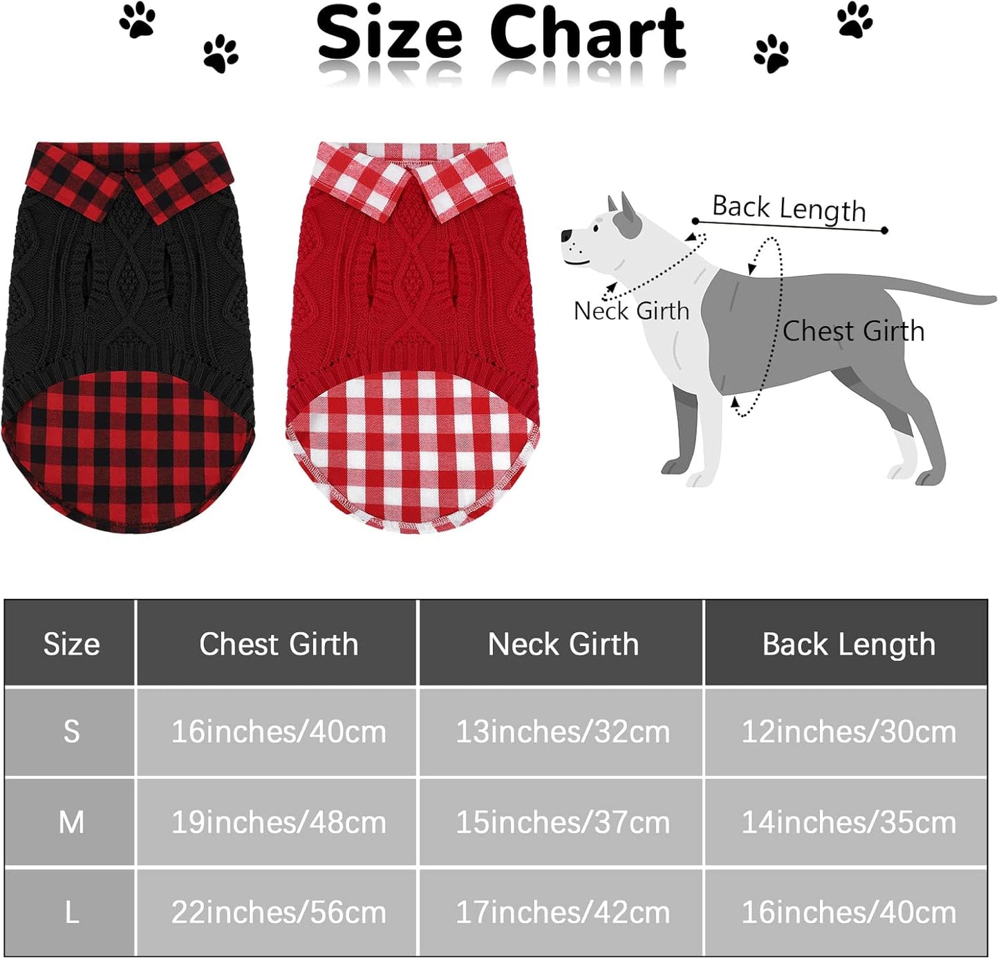 Pack of 2 Turtleneck Knitted Dog Sweater Soft and Warm Pet Winter Clothes Classic Cable Knit Plaid Patchwork Pet Sweater for Large Dogs (Red, Black, L)