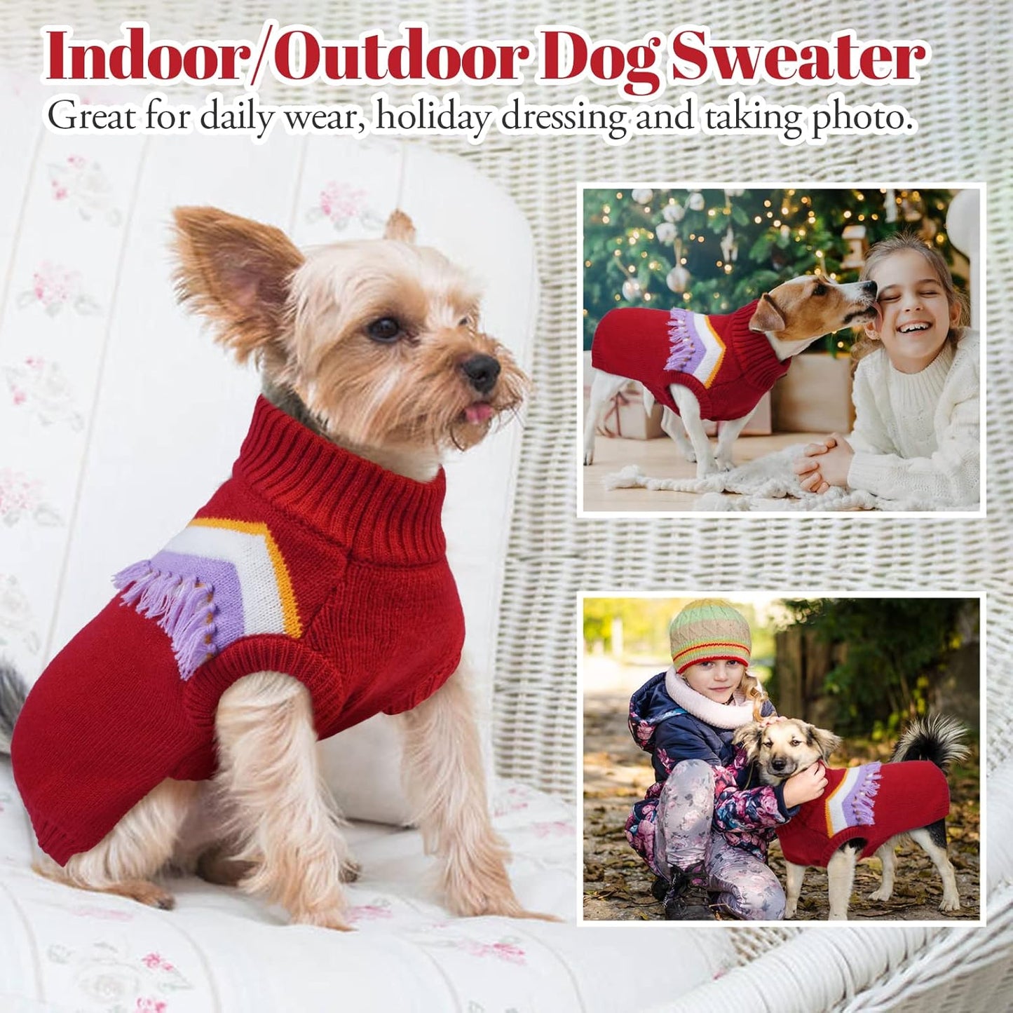 Pet Dog Sweater Knitwear, Winter Warm Dog Sweaters Turtleneck Puppy Clothes for Christmas, Classic Small Dog Apparel Accessories with Leash Hole for Male/Female Small Medium Large Size Dogs