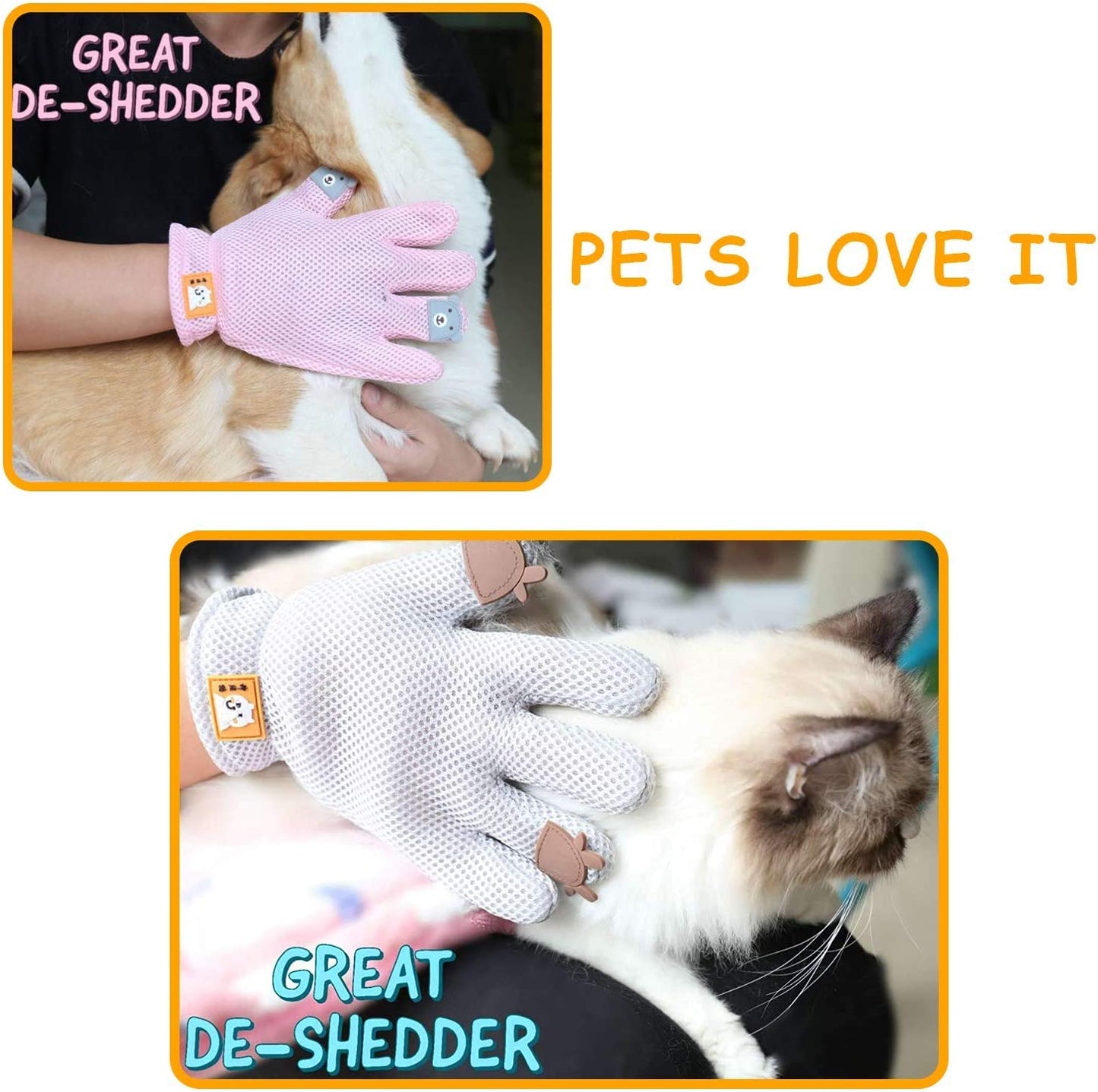 Pet Grooming Glove - Cat Dog Gentle Deshedding Brush Glove - Efficient Pet Hair Remover Massage Mitt - Enhanced Five Finger Design Perfect for Long Short Fur, Right Hand (Pink) Pet Bathing