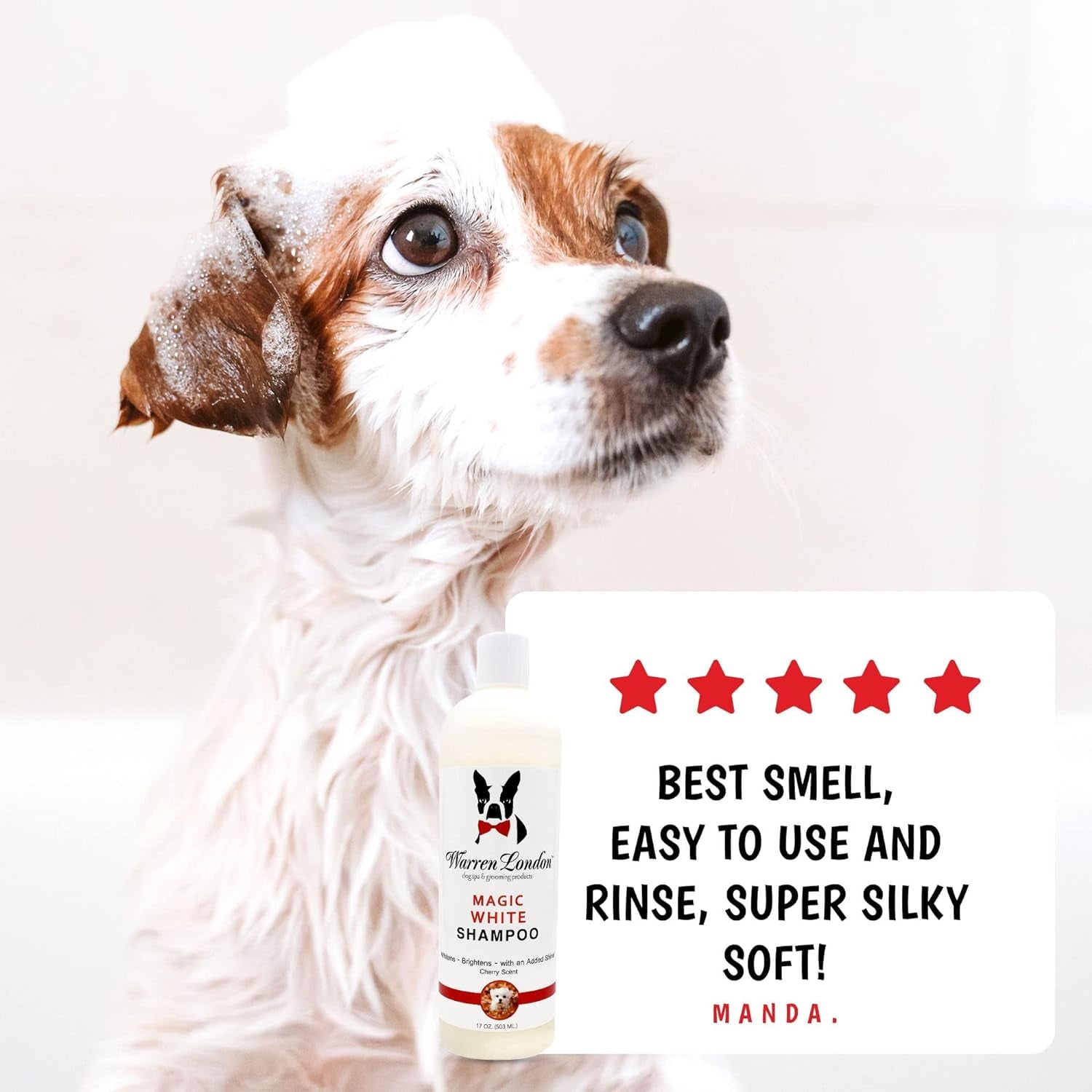 Magic White Dog Shampoo | Whitening Shampoo for White Dogs & Lighter Dog Coats | Puppy and Cat Safe Grooming Supplies | Cherry Scent | Made in USA | 17Oz