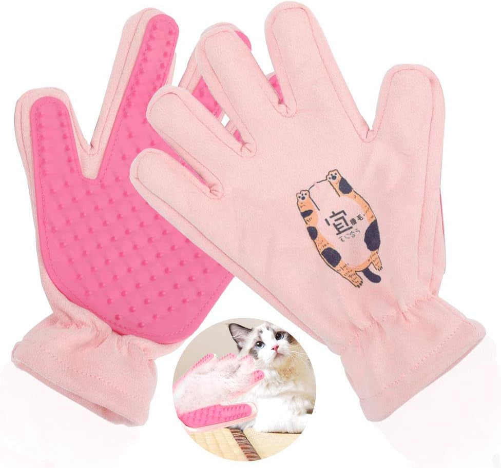 Pet Grooming Gloves- Left & Right - for Cats, Dogs & Horses - Hair Remover Glove - Massage Tool with Enhanced Five Finger Design - Cat Hair Remover- Ninja Glove (Pink)