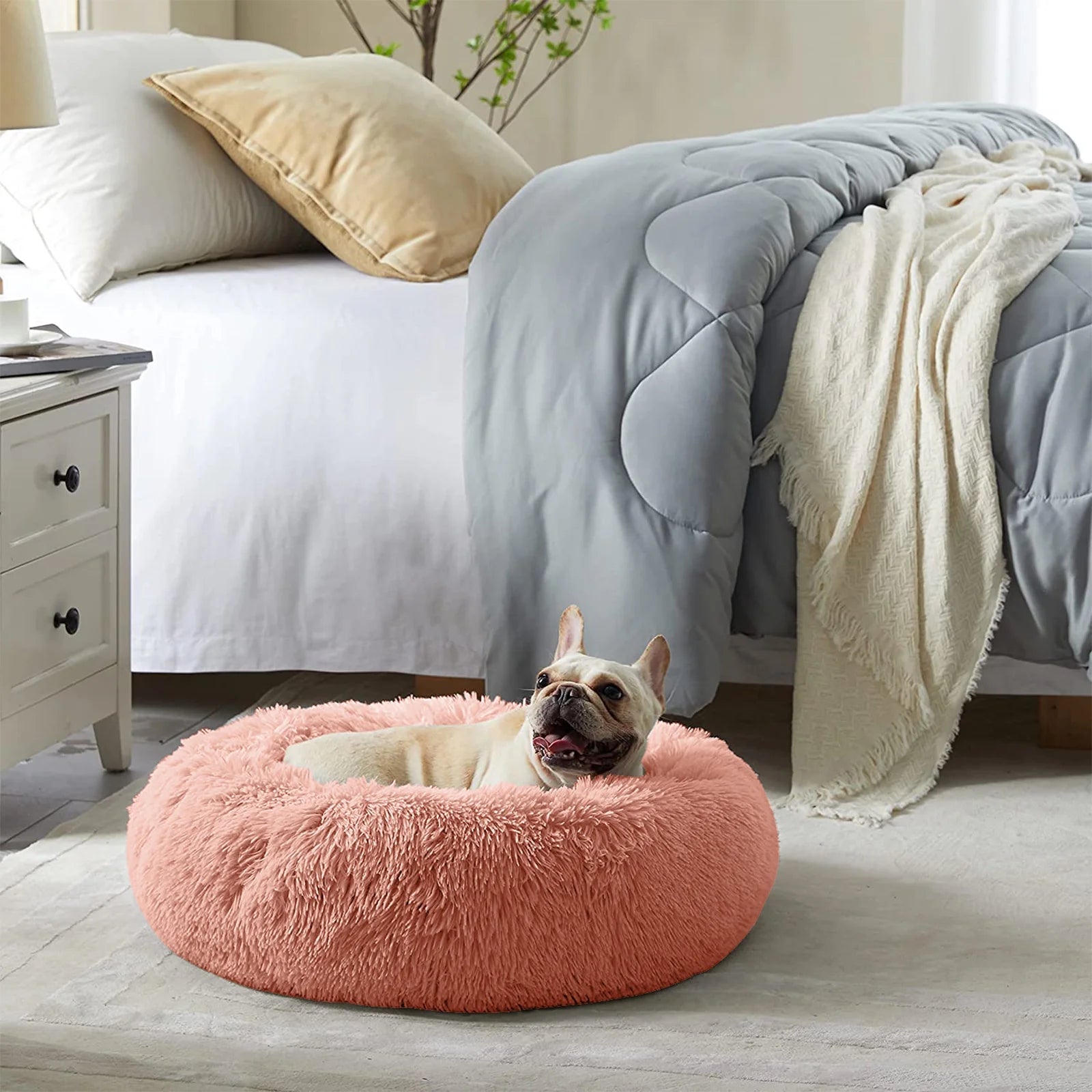 Calming Donut Dog Bed Anti-Anxiety, Self Warming, Cozy Soft Plush round Pet Bed, Ideal for Both Home & Travel, 30"L X 30"W X 8"H