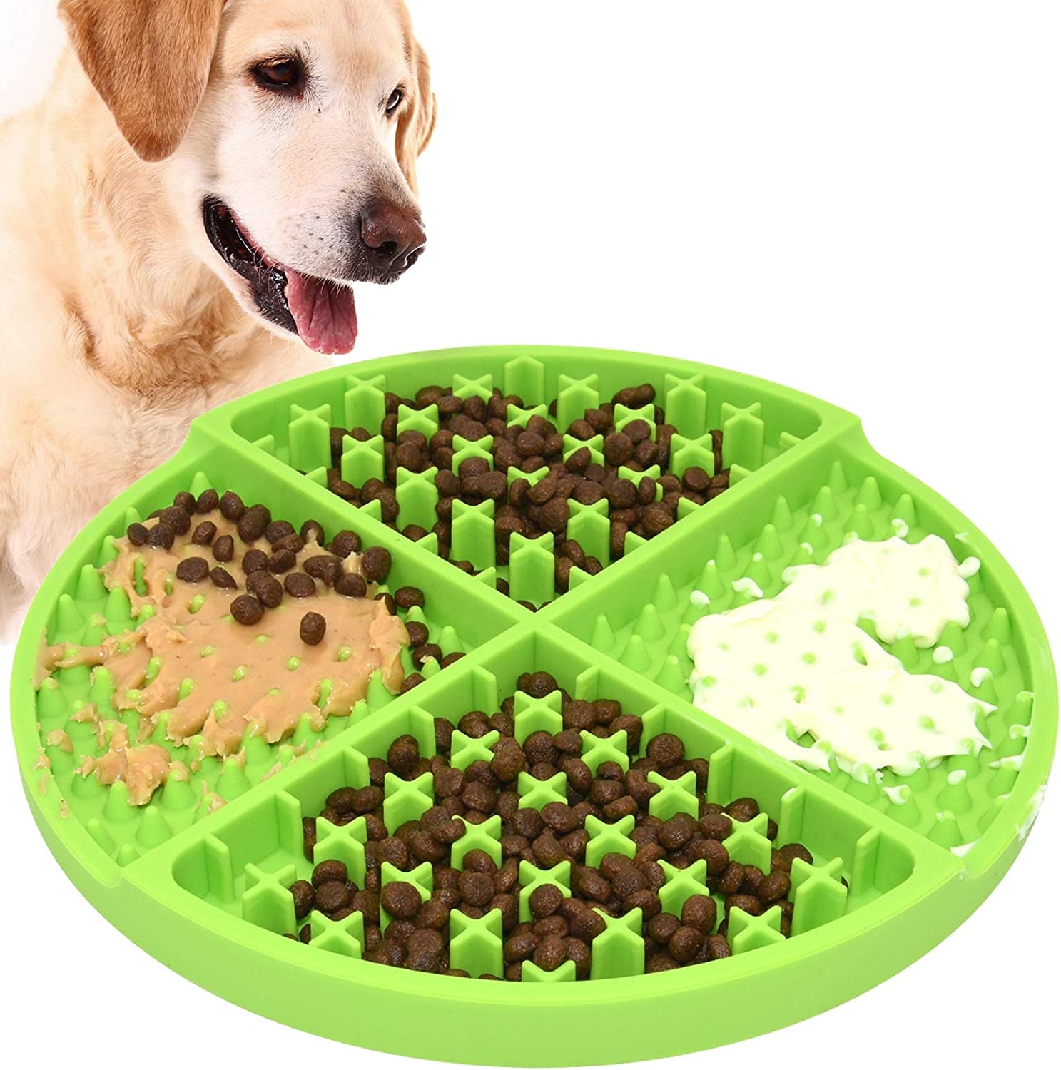 Licking Mat for Dogs and Cats,Dog Slow Feeders,Boredom Anxiety Reduction,Heavy-Duty Puzzle Mat Dog Treat Mat with Unique Quadrant Design,Perfect for Yogurt,Treats or Peanut Butter(Green)