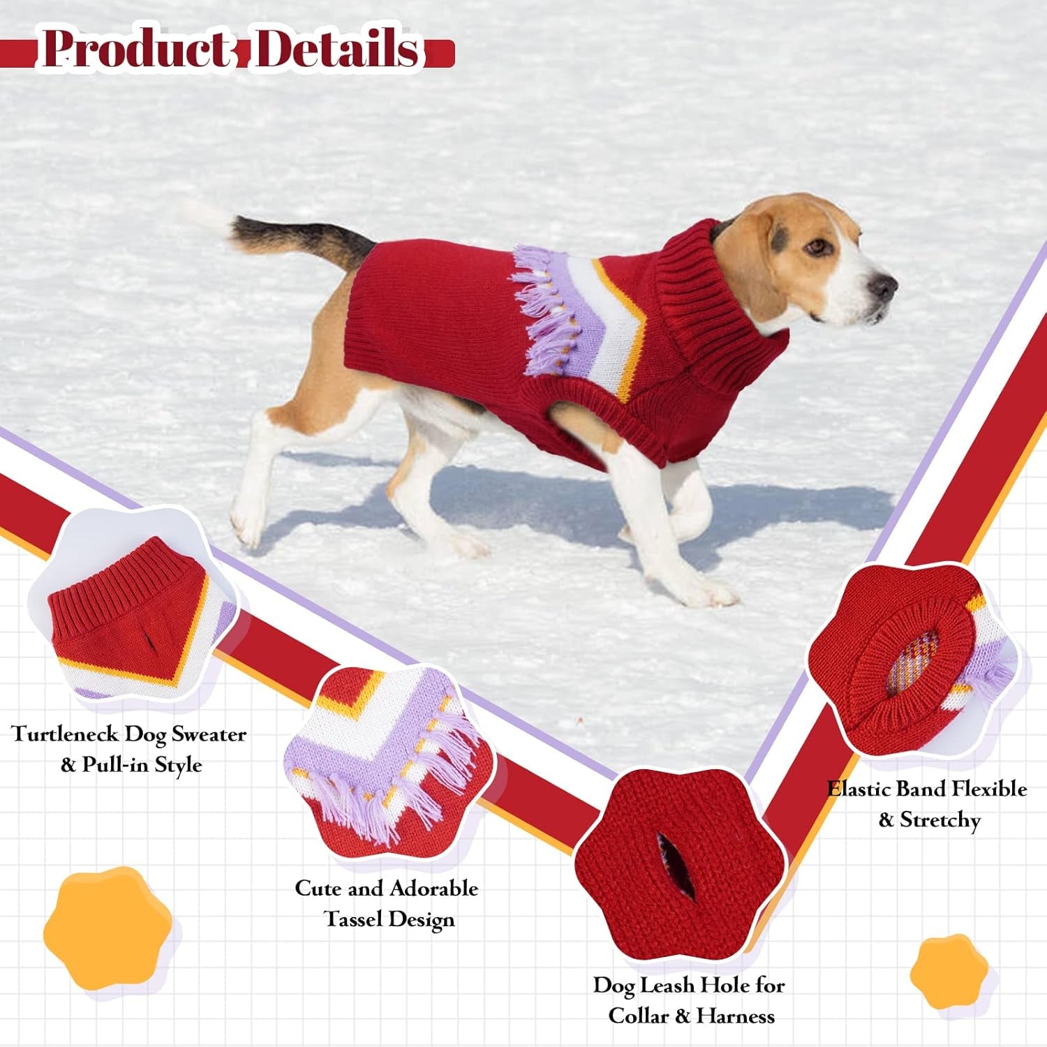 Pet Dog Sweater Knitwear, Winter Warm Dog Sweaters Turtleneck Puppy Clothes for Christmas, Classic Small Dog Apparel Accessories with Leash Hole for Male/Female Small Medium Large Size Dogs