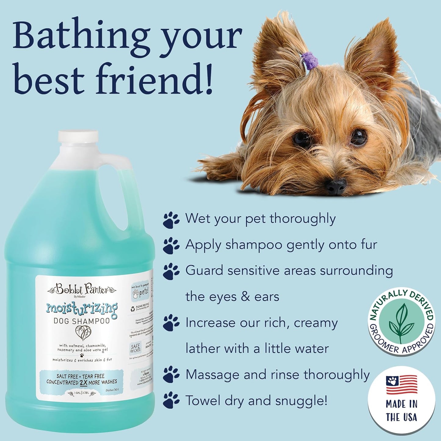 Nilodor Moisturizing Dog Shampoo, Moisturizes and Enriches Dogs Skin & Fur, Soft Sea Air Fragrance, Concentrated 30:1, Made in the USA, 1 Gal.