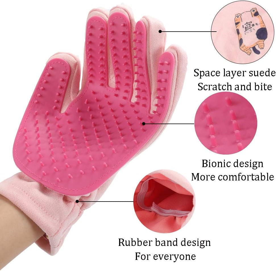 Pet Grooming Gloves- Left & Right - for Cats, Dogs & Horses - Hair Remover Glove - Massage Tool with Enhanced Five Finger Design - Cat Hair Remover- Ninja Glove (Pink)