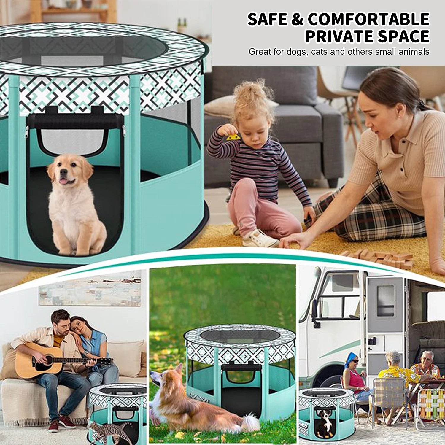 Large Dog Playpen, 44" Diameter 24" Height Pet Playpen, Heavy Duty Portable Exercise Pen Tent for Dog, Cat, Rabbit, Foldable Indoor Outdoor Travel Use, Come with Carrying Case