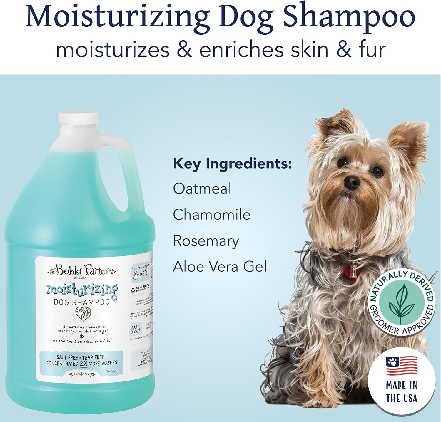 Nilodor Moisturizing Dog Shampoo, Moisturizes and Enriches Dogs Skin & Fur, Soft Sea Air Fragrance, Concentrated 30:1, Made in the USA, 1 Gal.