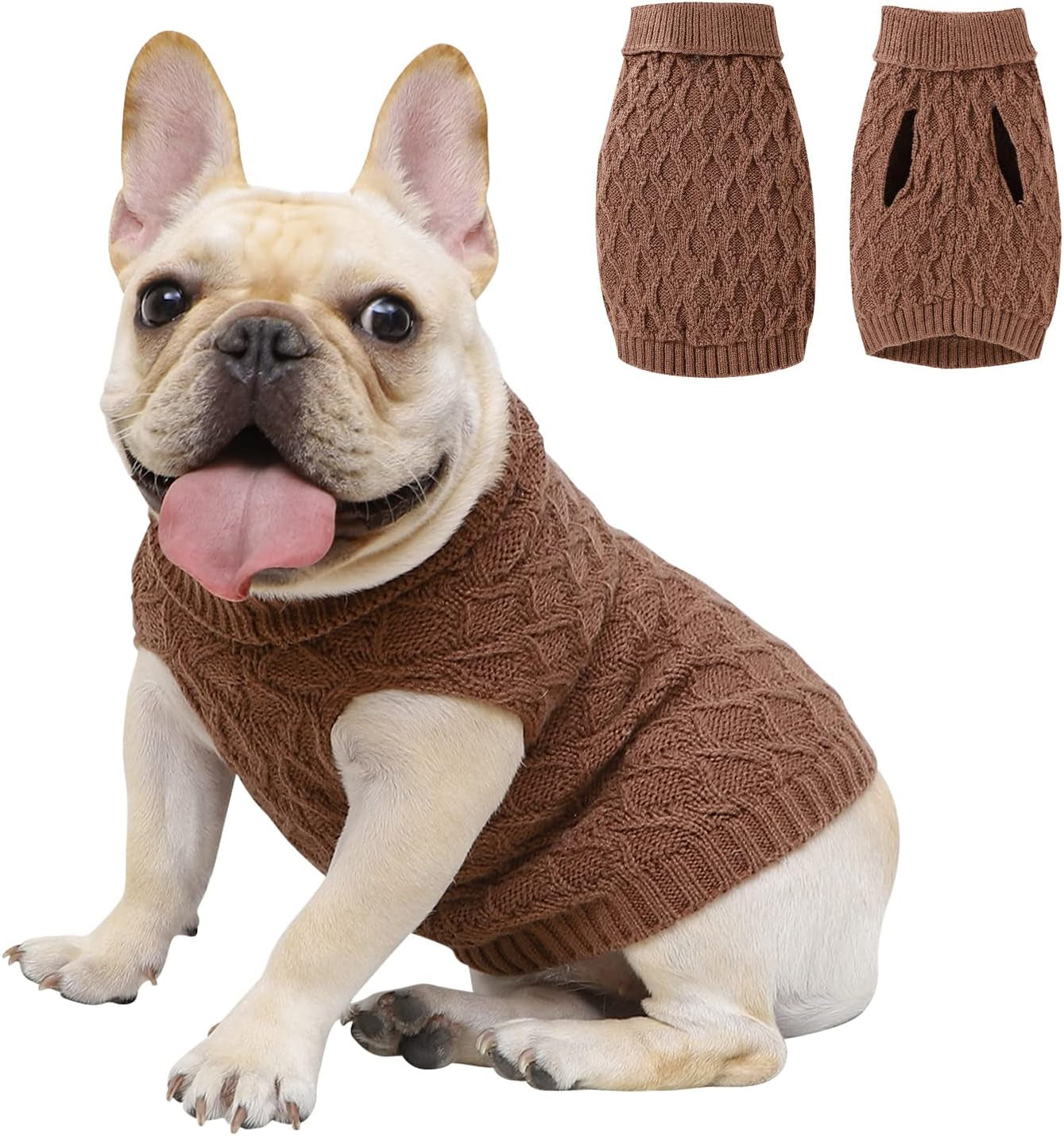 Dog Sweater Turtleneck Classic Pet Knitted Sweaters Warm Cute Puppy Sweatshirt Pullover Winter Dog Clothes Sweater Apparel for Indoor and Outdoor Use（Brown,Xl）