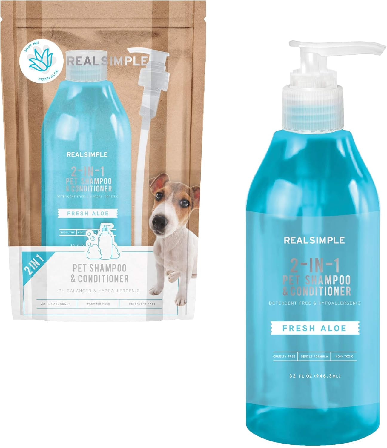 2-In-1 All Natural Dog Shampoo and Conditioner – Paraben-Free and Organic Hypoallergenic Dog Shampoo for Smelly Dogs – No Detergent Pet Shampoo for Dogs & Cats – 32Oz Dog Wash – Fresh Aloe