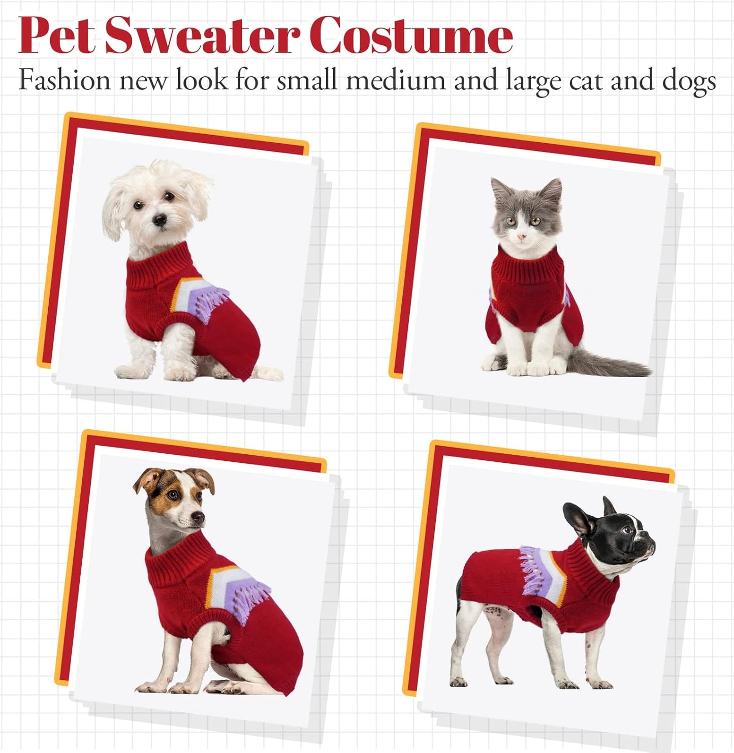 Pet Dog Sweater Knitwear, Winter Warm Dog Sweaters Turtleneck Puppy Clothes for Christmas, Classic Small Dog Apparel Accessories with Leash Hole for Male/Female Small Medium Large Size Dogs