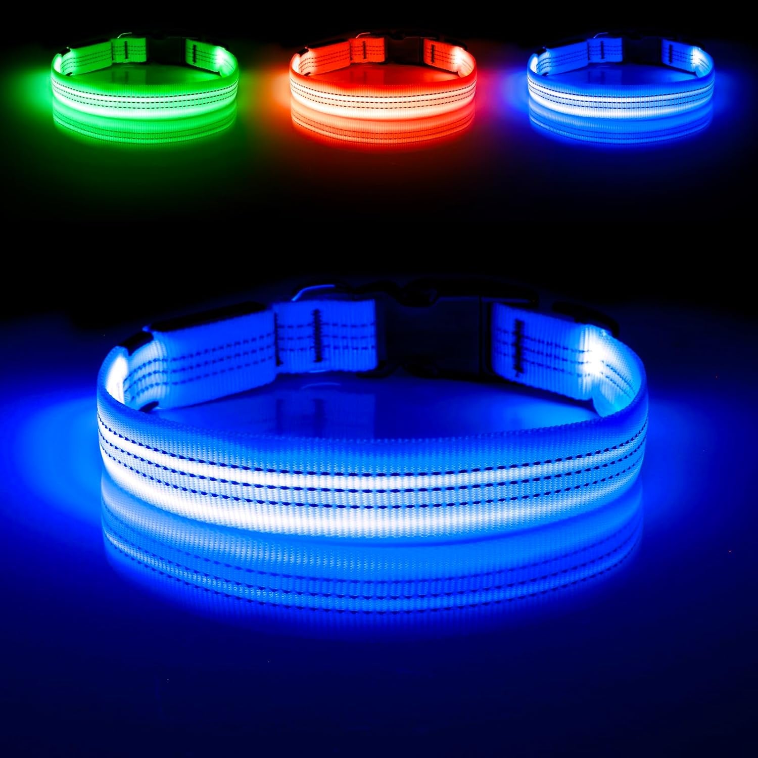 LED Dog Collar - USB Rechargeable Dog Light up Collar, Reflective Dog Collar Light for Your Dogs Glow in the Dark (Blueⅲ, Medium)