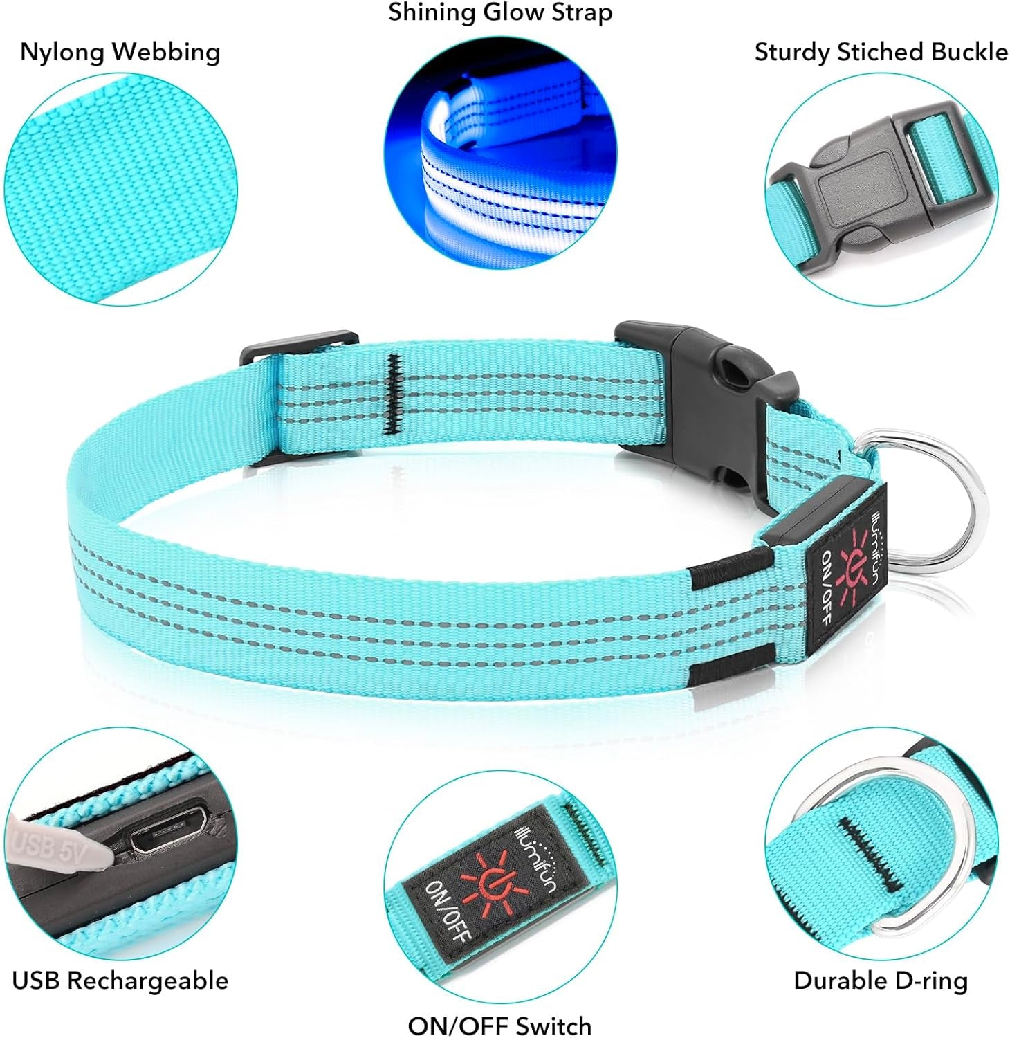 LED Dog Collar - USB Rechargeable Dog Light up Collar, Reflective Dog Collar Light for Your Dogs Glow in the Dark (Blueⅲ, Medium)