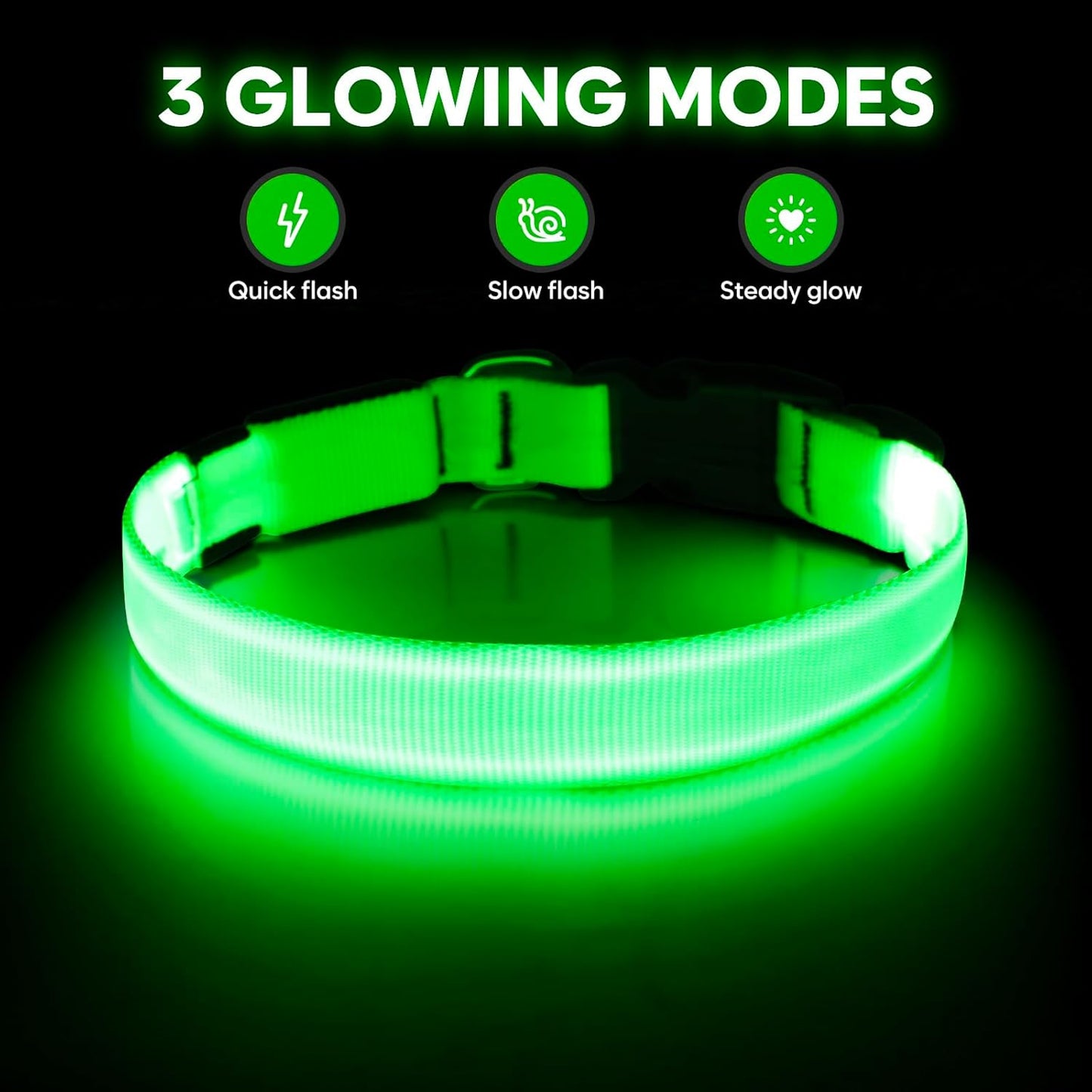 LED Dog Collar, USB Rechargeable Light up Dog Collar Glow in the Dark, Adjustable Dog Safety Collar Light for Dogs Walking Camping (Green, Large)