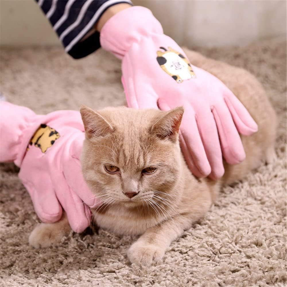 Pet Grooming Gloves- Left & Right - for Cats, Dogs & Horses - Hair Remover Glove - Massage Tool with Enhanced Five Finger Design - Cat Hair Remover- Ninja Glove (Pink)