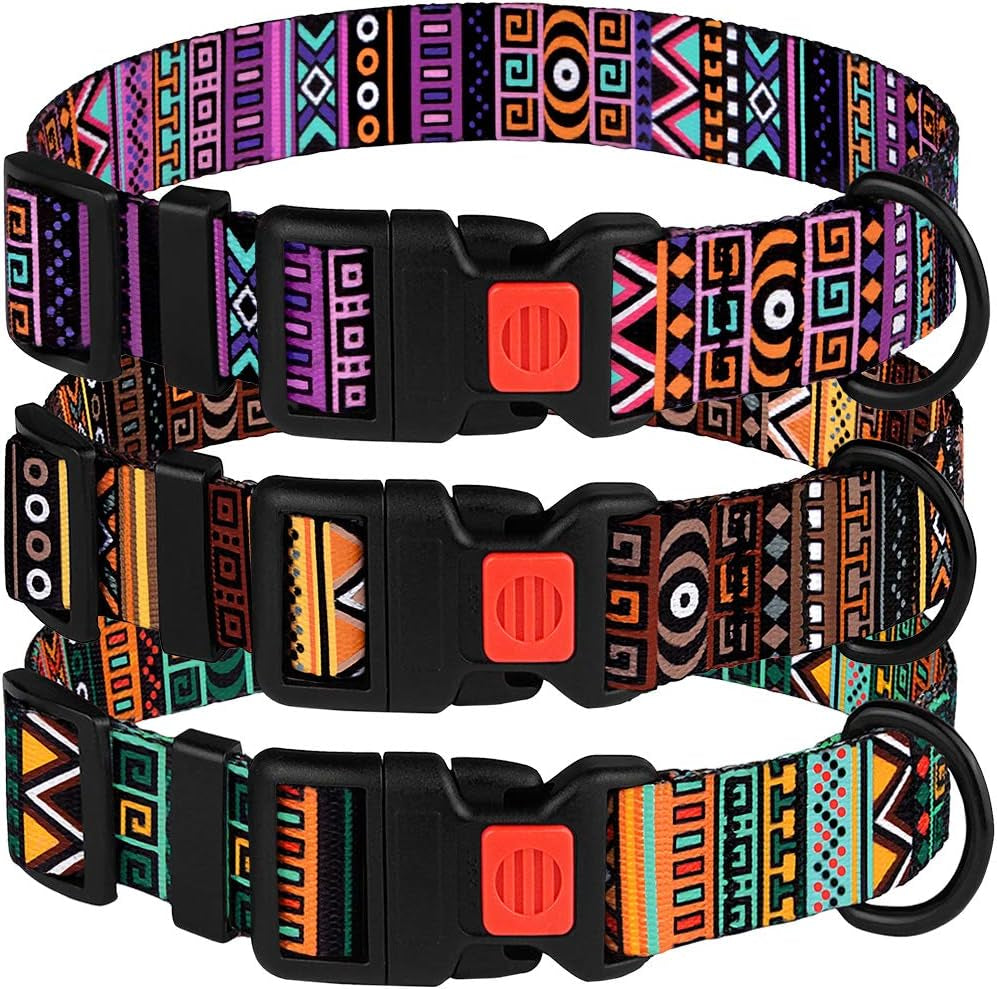 Tribal Dog Collar Aztec Pattern Adjustable Nylon Pet Collars for Small Medium Large Dogs Puppy (Pattern 1, Neck Fit 10"-13")