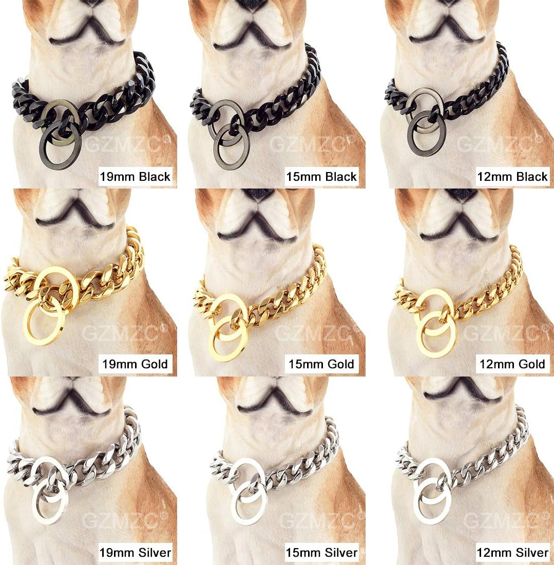 Dog Chain Collar High Polished Stainless Steel Cuban Link Strong Heavy Duty Chew Proof Walking Chain Leash Collar for Small Dogs(12Mm, 16")