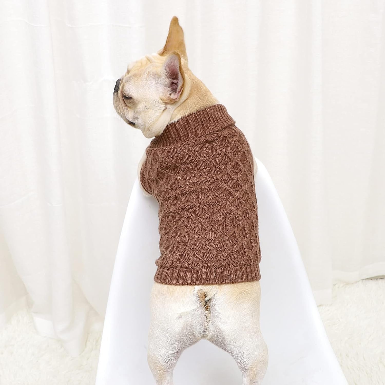 Dog Sweater Turtleneck Classic Pet Knitted Sweaters Warm Cute Puppy Sweatshirt Pullover Winter Dog Clothes Sweater Apparel for Indoor and Outdoor Use（Brown,Xl）