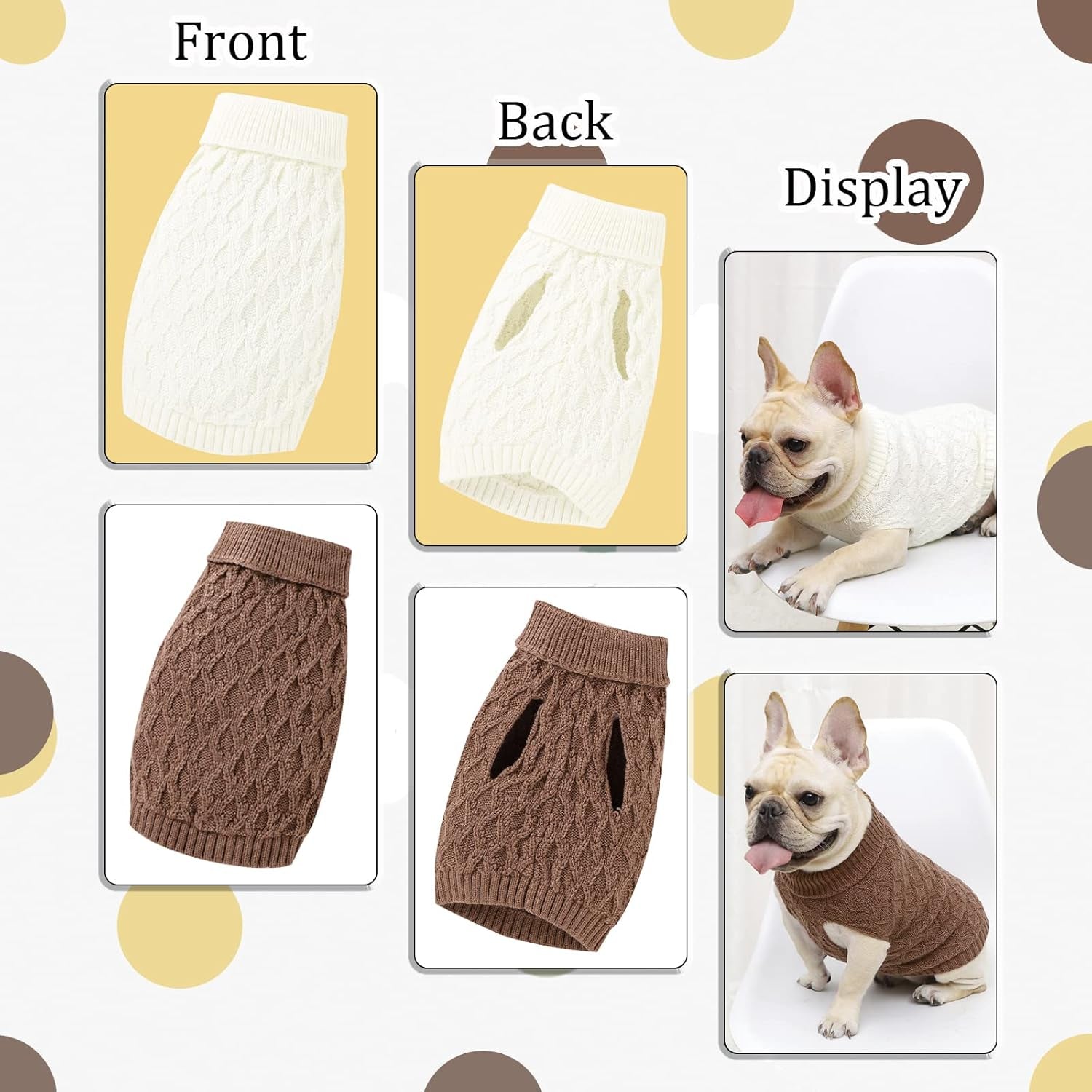 Dog Sweater Turtleneck Classic Pet Knitted Sweaters Warm Cute Puppy Sweatshirt Pullover Winter Dog Clothes Sweater Apparel for Indoor and Outdoor Use（Brown,Xl）