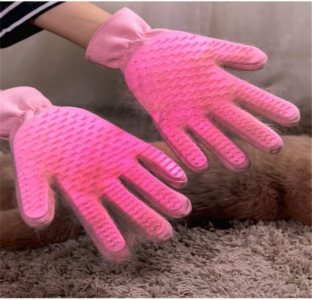 Pet Grooming Gloves- Left & Right - for Cats, Dogs & Horses - Hair Remover Glove - Massage Tool with Enhanced Five Finger Design - Cat Hair Remover- Ninja Glove (Pink)