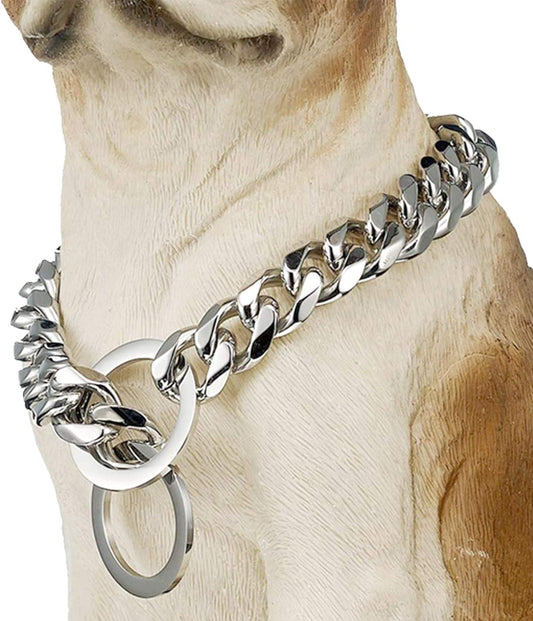 Dog Chain Collar High Polished Stainless Steel Cuban Link Strong Heavy Duty Chew Proof Walking Chain Leash Collar for Small Dogs(12Mm, 16")