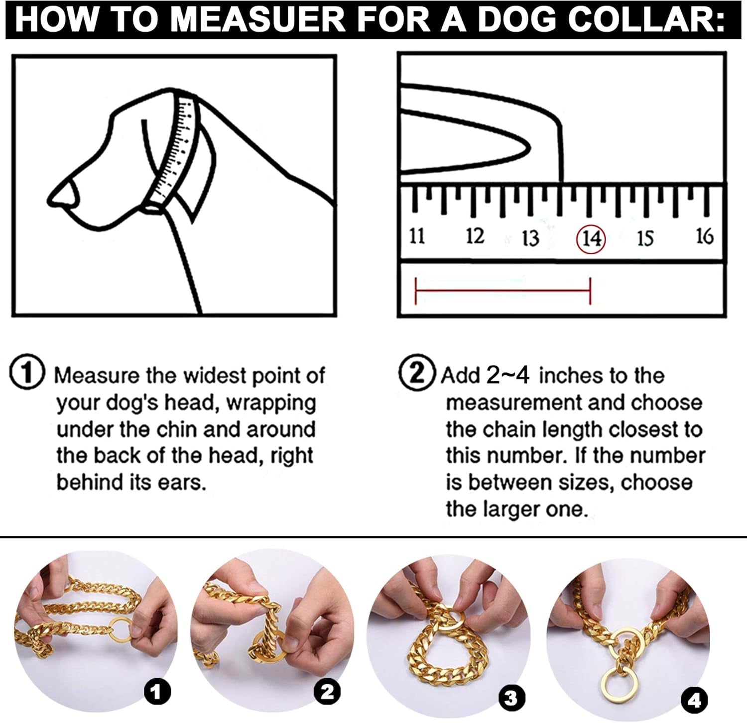 Dog Chain Collar High Polished Stainless Steel Cuban Link Strong Heavy Duty Chew Proof Walking Chain Leash Collar for Small Dogs(12Mm, 16")