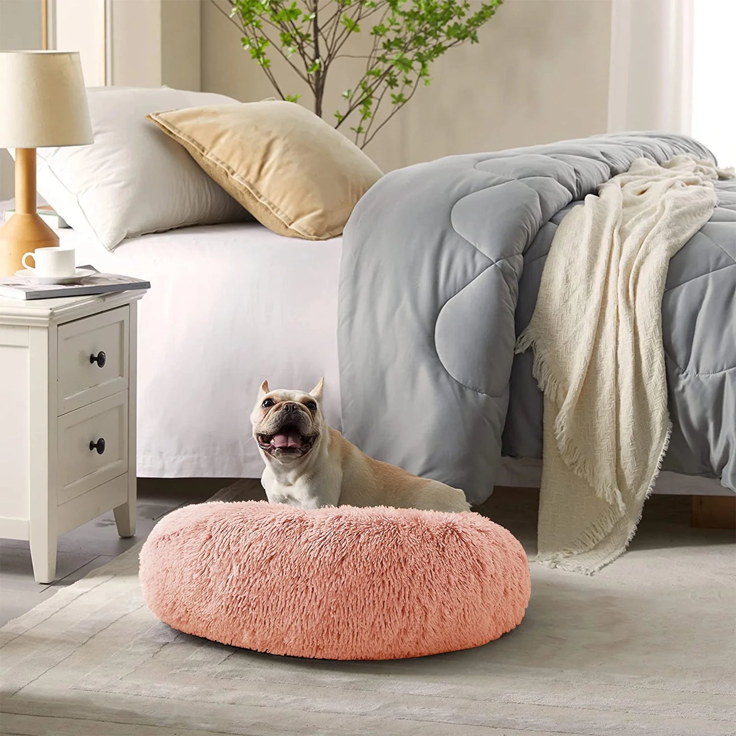 Calming Donut Dog Bed Anti-Anxiety, Self Warming, Cozy Soft Plush round Pet Bed, Ideal for Both Home & Travel, 30"L X 30"W X 8"H